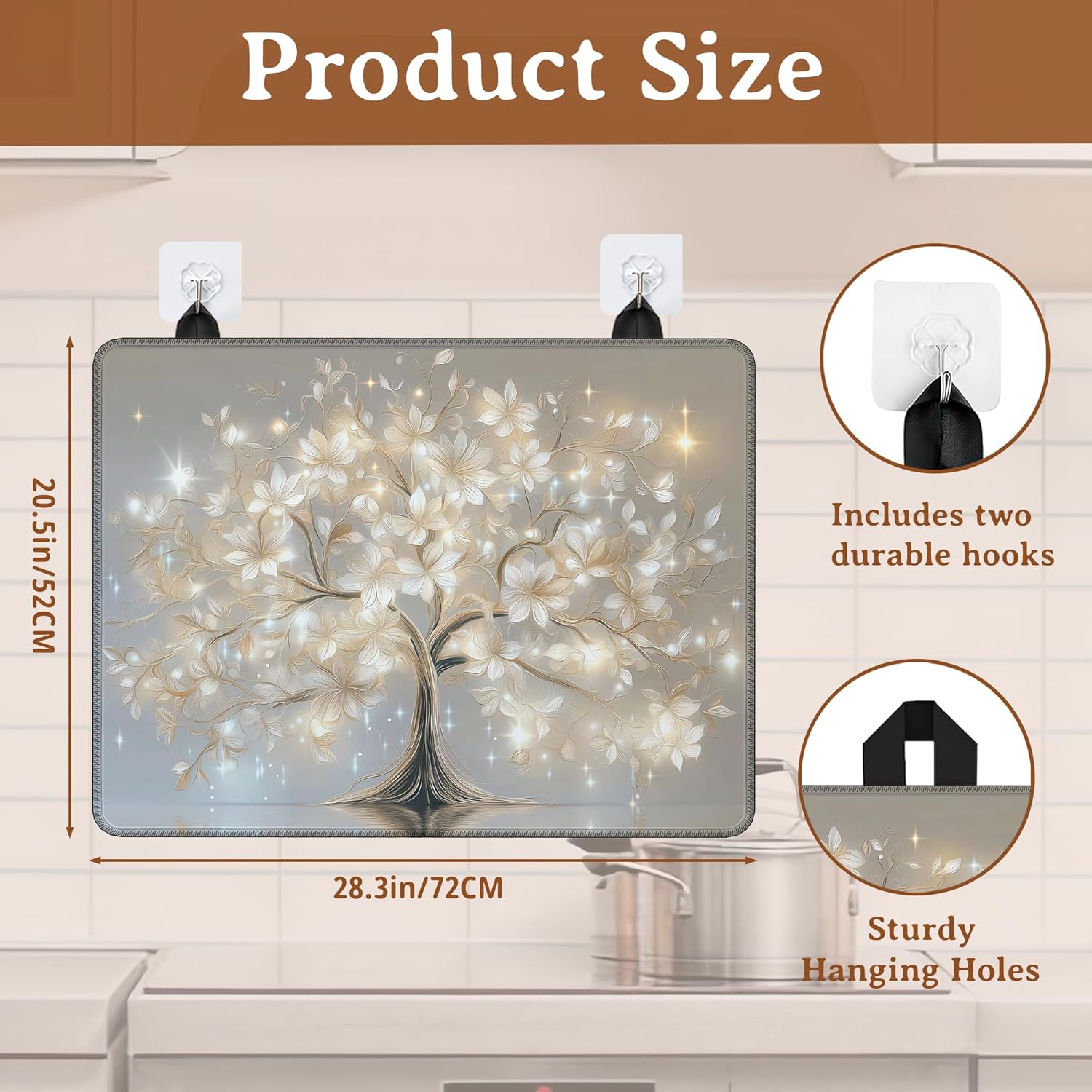 Sparkling Tree Electric Stove Top Cover,White Flower Stove Top Cover for Electric Heat Resistant Mat for Gas Cooktop Kitchen Washable Countertop Protector Mat 28.5×20.5in