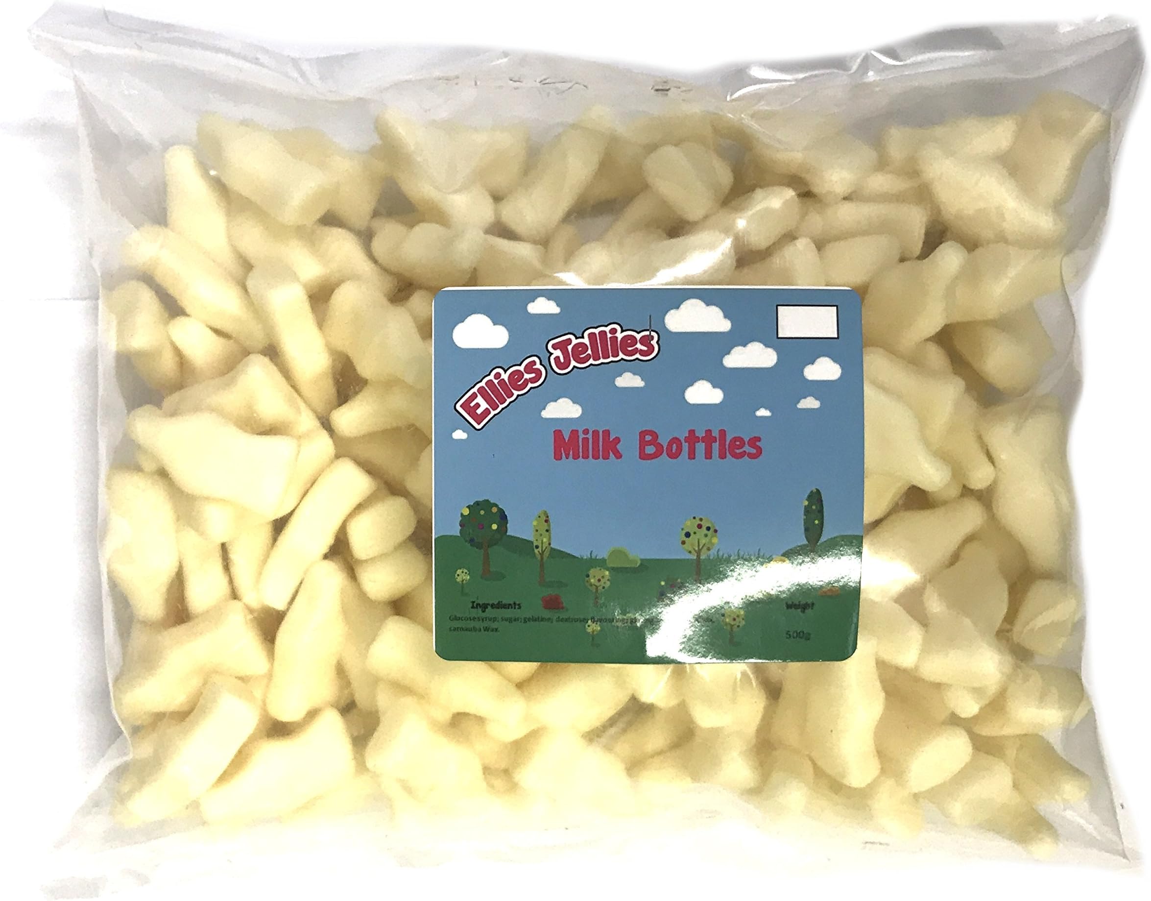 Ellies Jellies- Milk Bottles -500g Bag-Milky Flavor-White Color-Traditional Taste-Retro Sweets