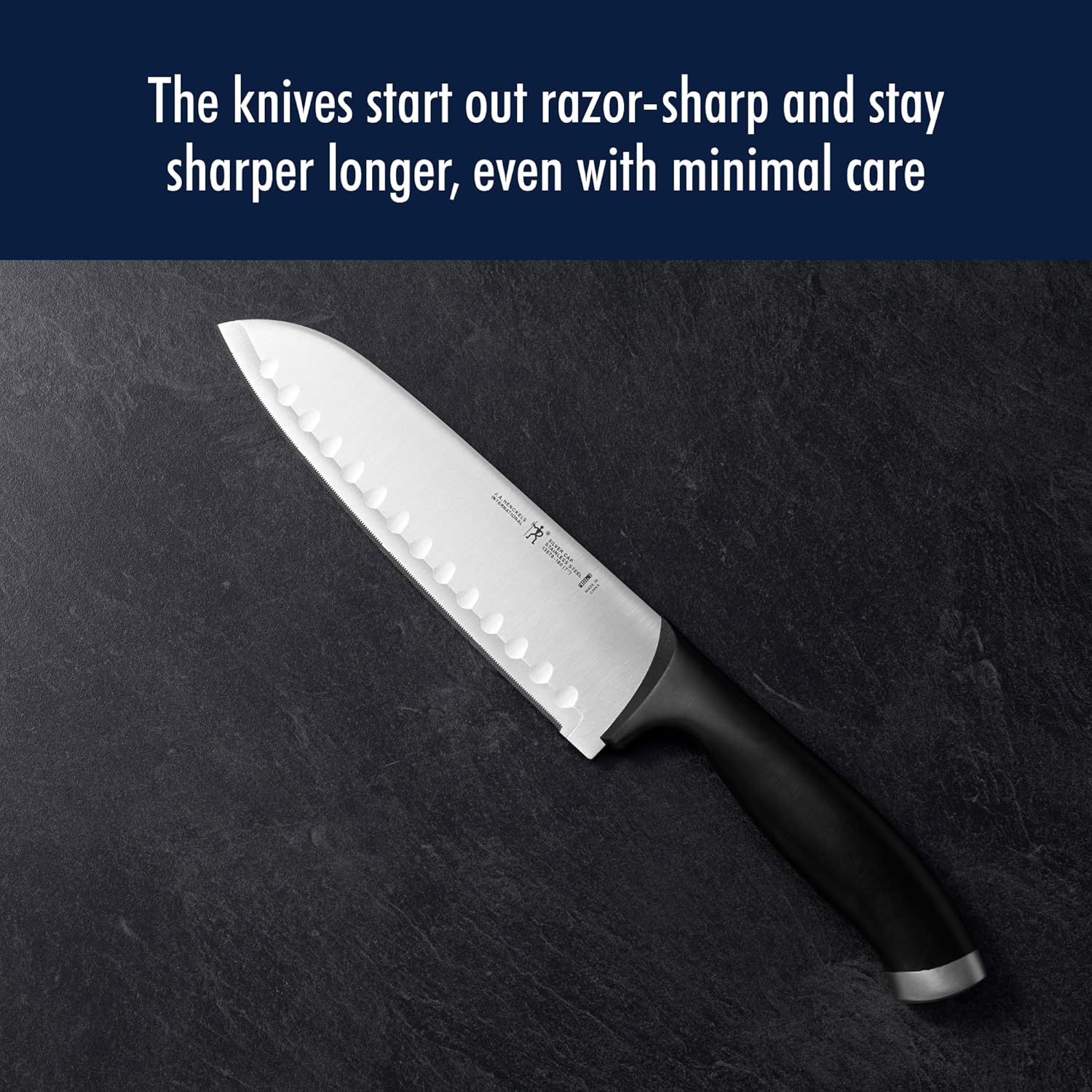 HENCKELS Silvercap Razor-Sharp 2-Piece Knife Set, Santoku Knife 5 Inch, Santoku Knife 7 Inch , German Engineered Informed by 100+ Years of Mastery, Black