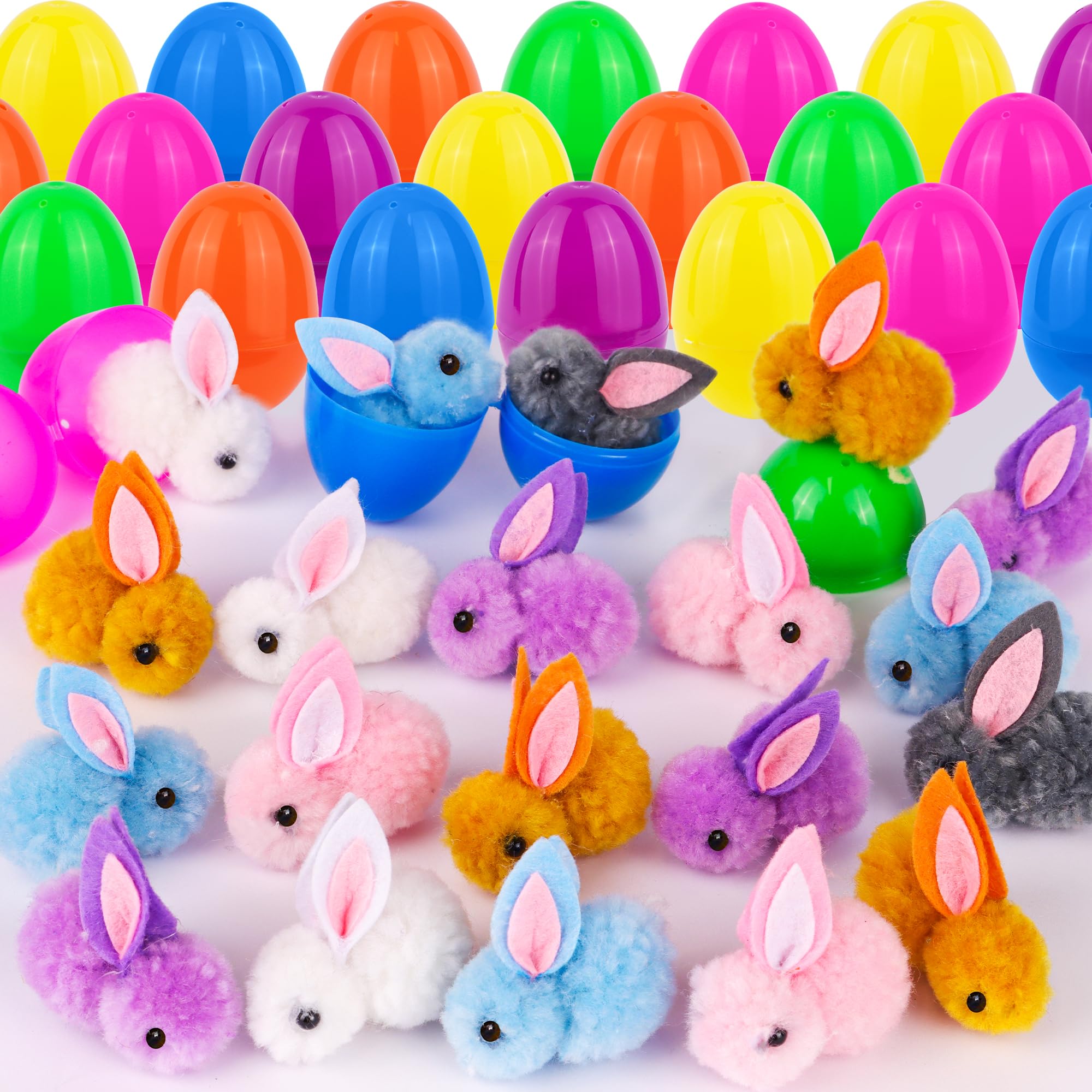 36 Pack Easter Eggs Fillers with Mini Bunny Plush Easter Eggs Filled with Toys Inside for Kids Mini