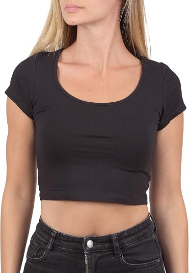 Basic Crop Top Scoop Neck Short Sleeve 