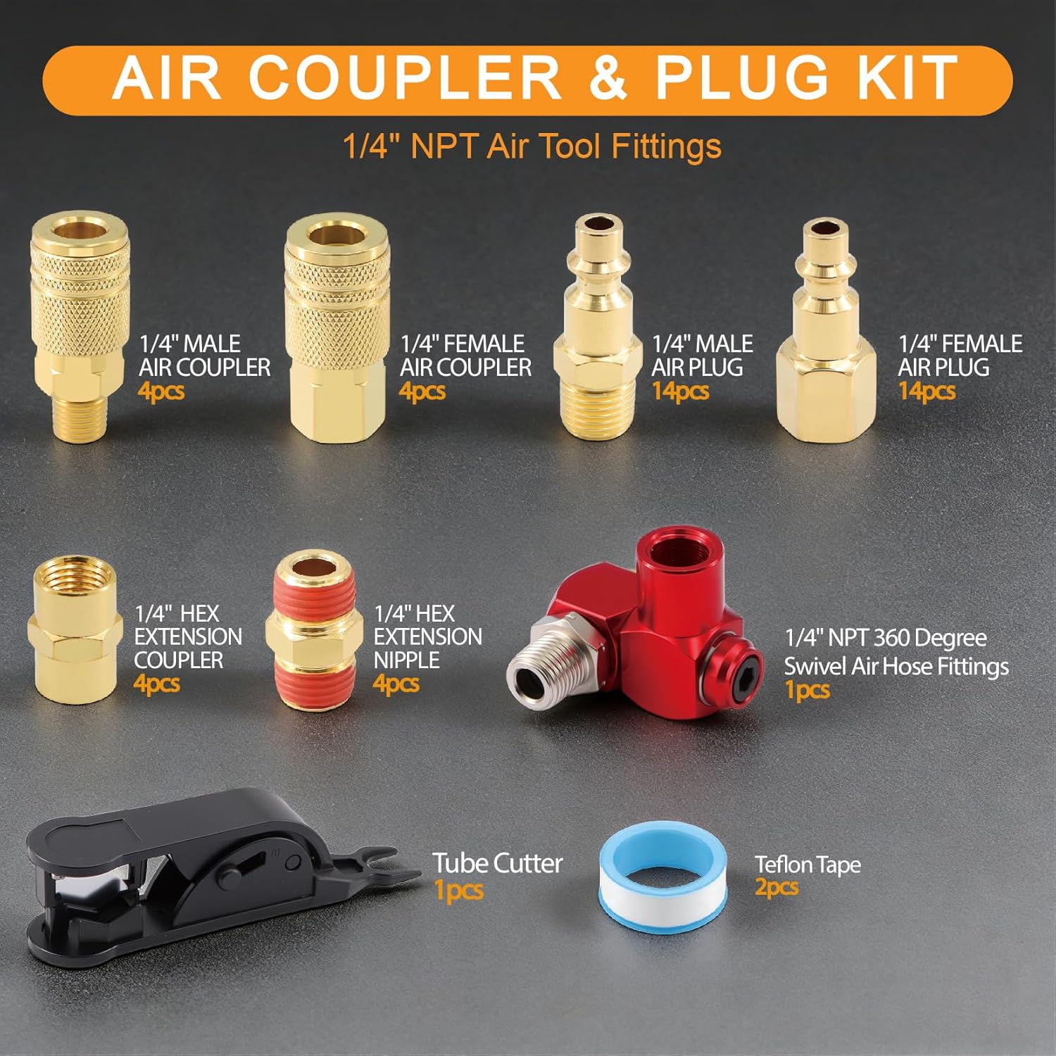 47Pcs 1/4" Quick Connect Air Hose Fittings,1/4" NPT Air Compressor Tool Fittings with Swivel Air Fittings