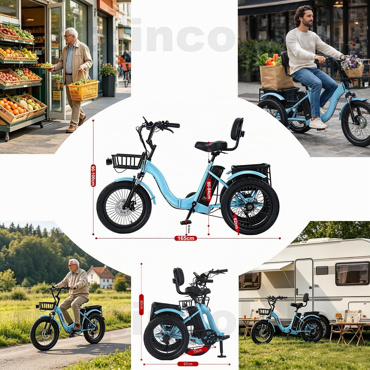 Tricycle Électrique Adulte Pliable 18", Vélo Électrique 3 Roues Stable, 3 Modes Conduite, Pneus Larges 18×3.0, Panier Avant Arrière, Charge Max 150kg, Idéal Courses, Ville, Seniors Mobilité Yellow