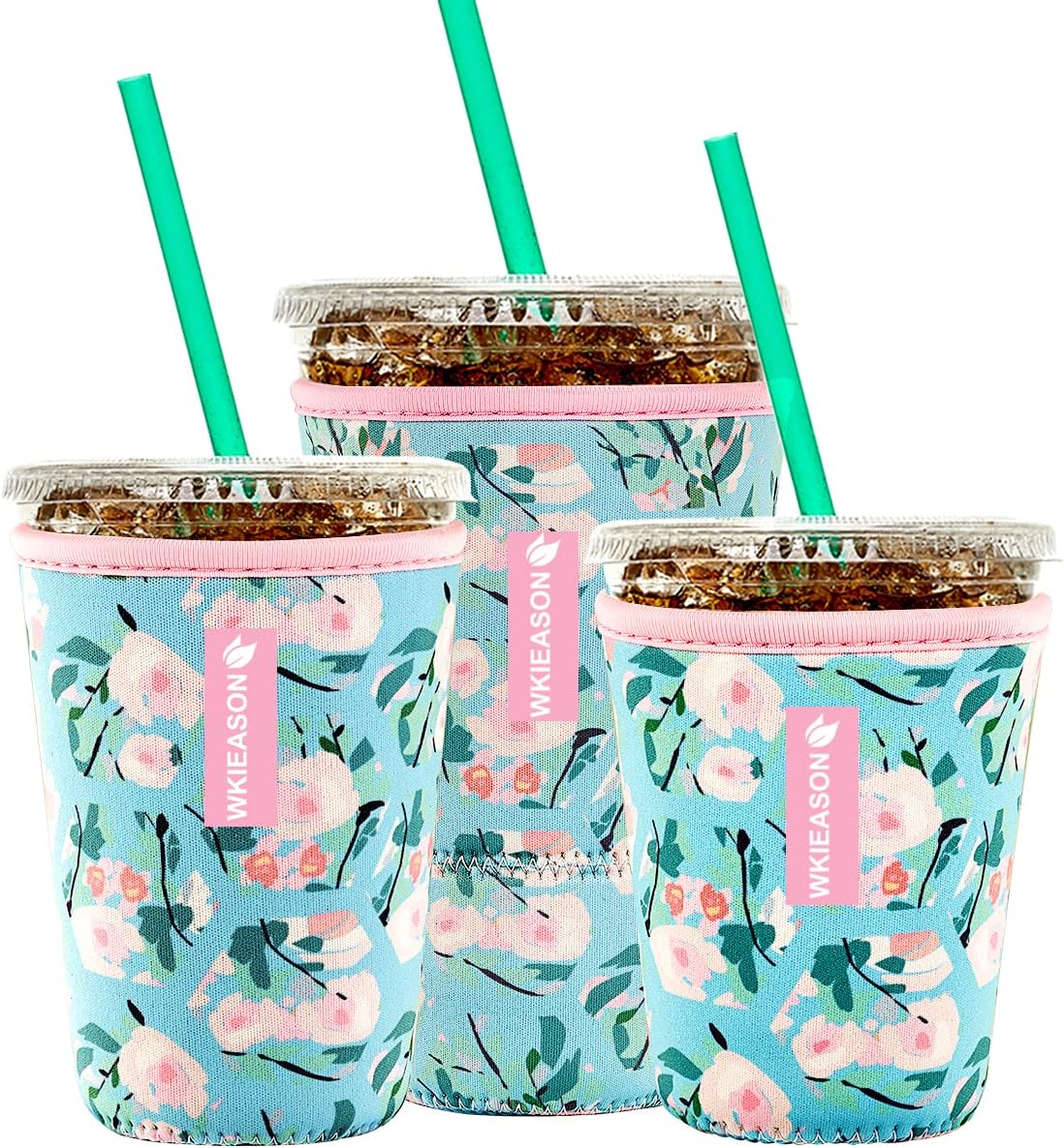 Reusable Iced Coffee Insulator Sleeve for Cold Beverages and Neoprene Cold Coffee Cup Sleeves Cooler Cover 16-32OZ for Coffee Cups, McDonalds, Dunkin Donuts, More(Floral flower)