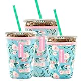 Reusable Iced Coffee Insulator Sleeve for Cold Beverages and Neoprene Cold Coffee Cup Sleeves Cooler Cover 16-32OZ for Coffee Cups, McDonalds, Dunkin Donuts, More(Floral flower)