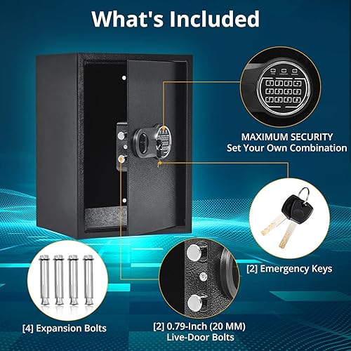 Miniatura 5 de Caja fuerte de seguridad con cerradura de teclado digital caja fuerte de acero con forro interior y kit de atornillado documentos seguros joyas y