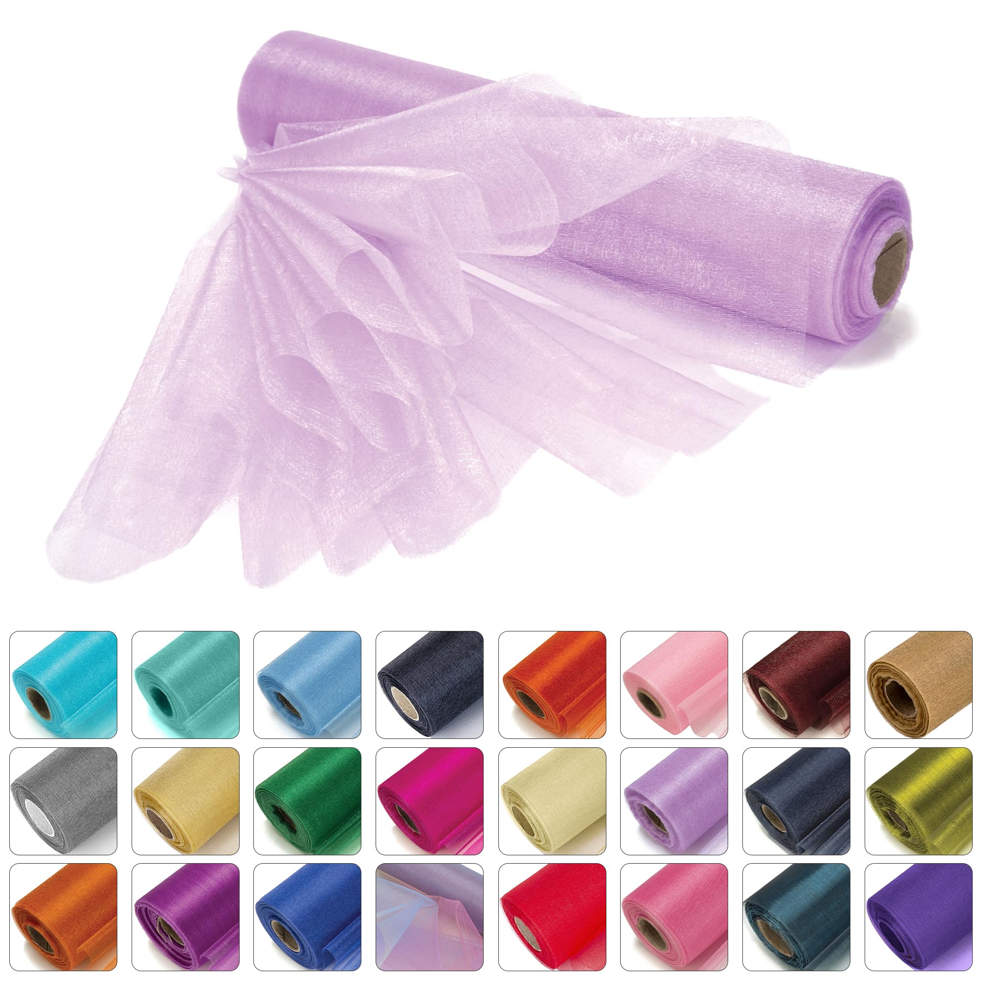 WedDecor 25m x 29cm Snow Sheer Light Purple Organza Roll Sash Glitter Fabric for Table Runner Sashes Wedding & Christmas Decoration, Chair Cover Bows, Party Favours, Ribbon Crafting Supplies, 5pcs — image 1