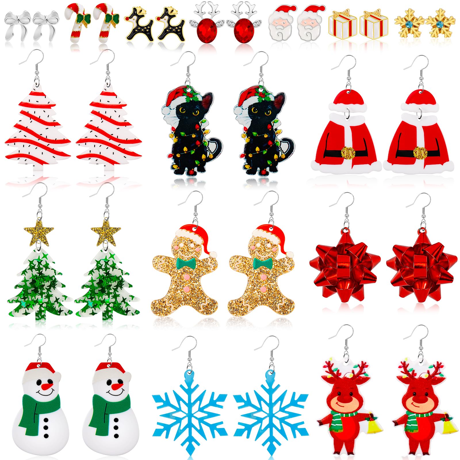 fulasiteu6-16 Pairs St Patricks Day Earrings for Women, Green Earrings Shamrock Hat Clover Irish Dangle Earrings Bulk for Festival,Holiday Jewelry Accessories Gifts for Women and Teens