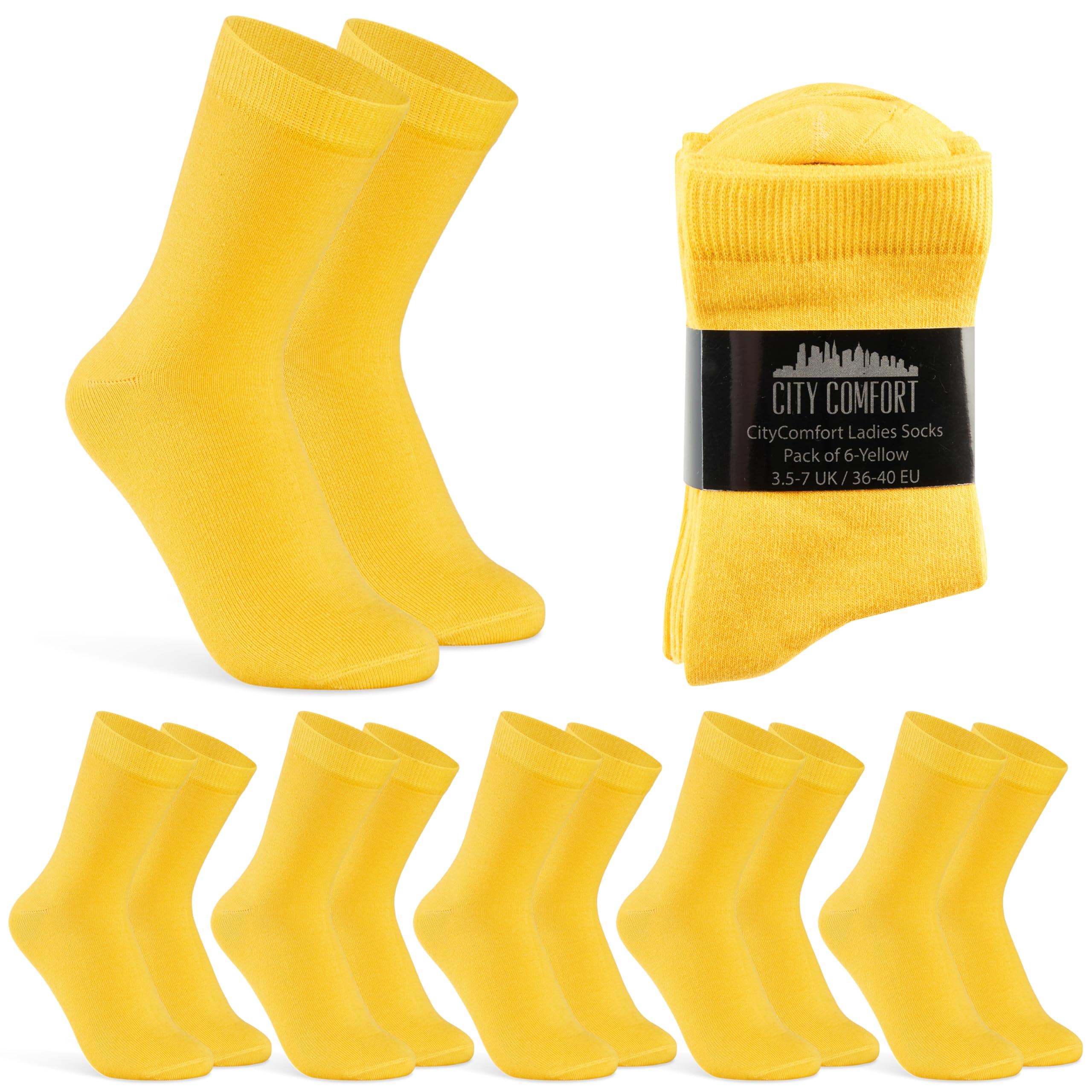 Citycomfort Women's Yellow-6 Pack Calf Socks For Soft And Breathable Socks Multipack (Yellow-6 Pack) Size 10-14