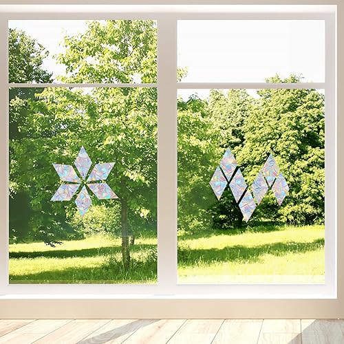Miniatura 3 de Calcomanías de ventana para golpes de pájaros, 42 rombos anticolisión para salvar a los pájaros de colisiones de ventanas, adhesivos prismáticos no