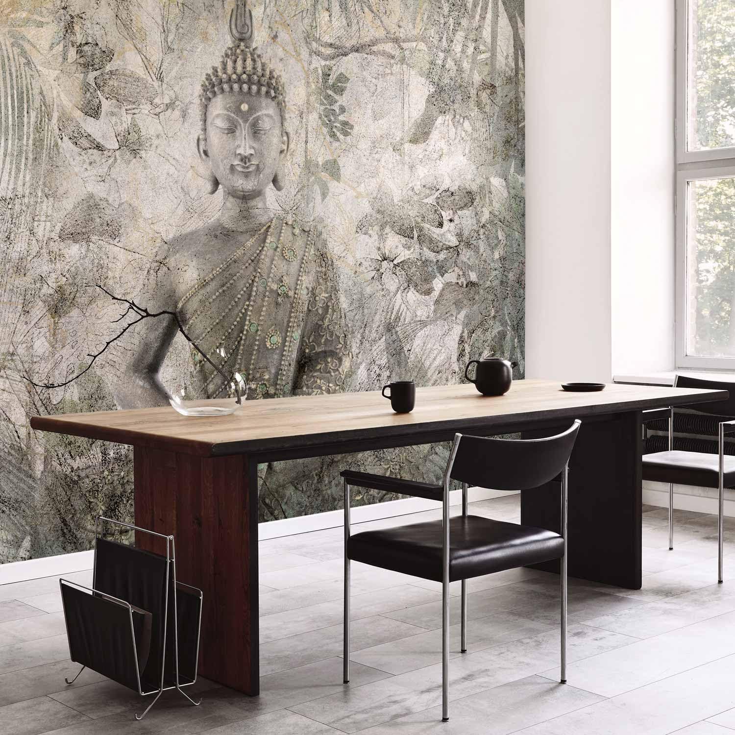 murando PREMIUM Fotomurales Buda 350x256 cm Papel pintado tejido no tejido | coración Pared corativos Murales morna Diseno Fotográfico Oriental Zen Flores Hojas