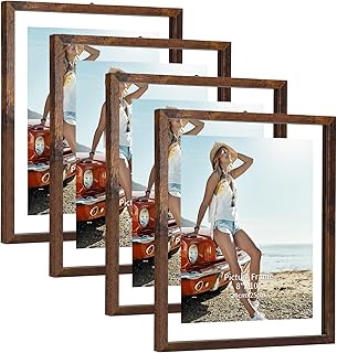 Trwcrt 4 Pack 8x10 Picture Frame, Double Glass Rustic Floating Picture F...