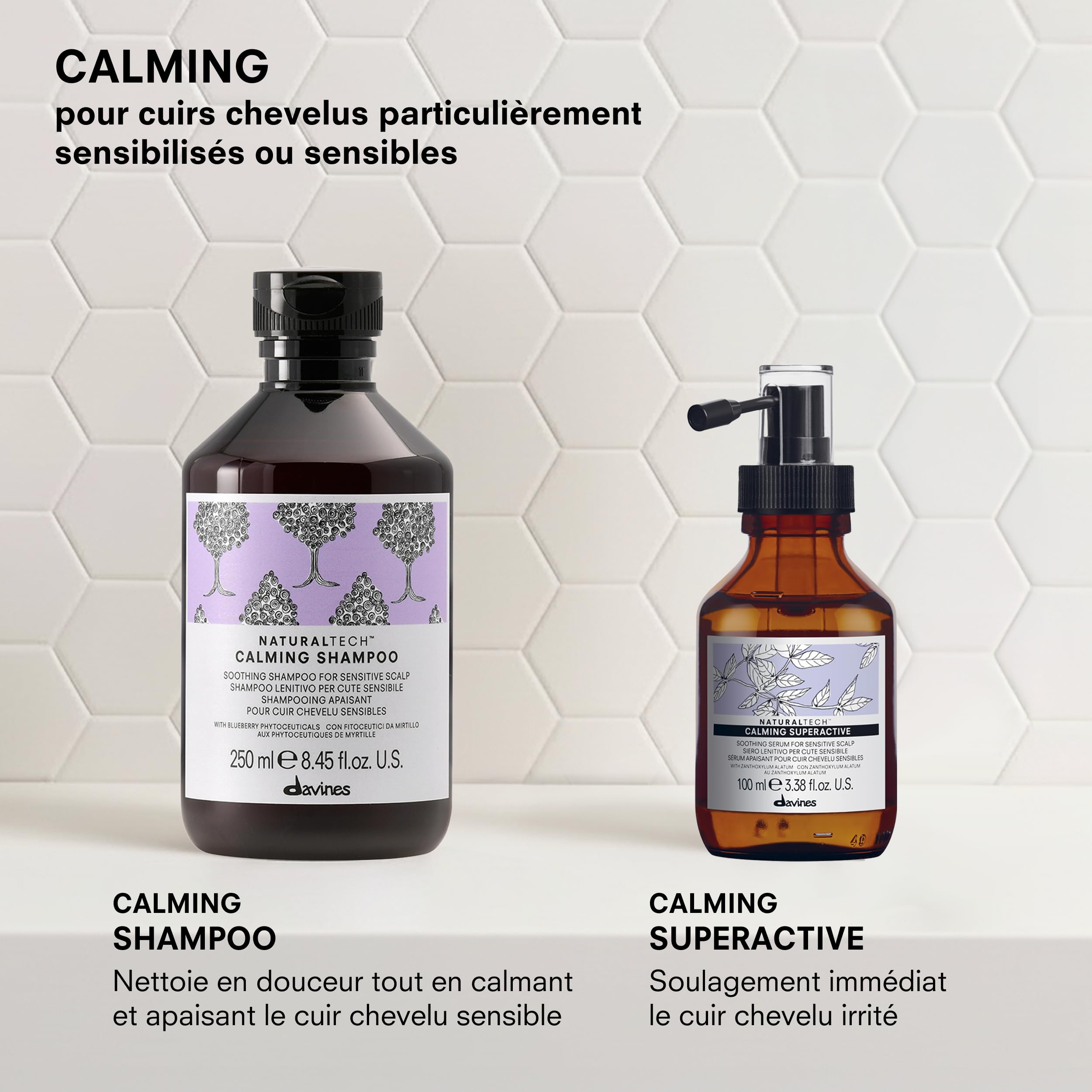 DAVINES Naturaltech Calming Superactive Soothing sérum 100 ml pour tous types de peau, hydratation et soin quotidiens, format pratique
