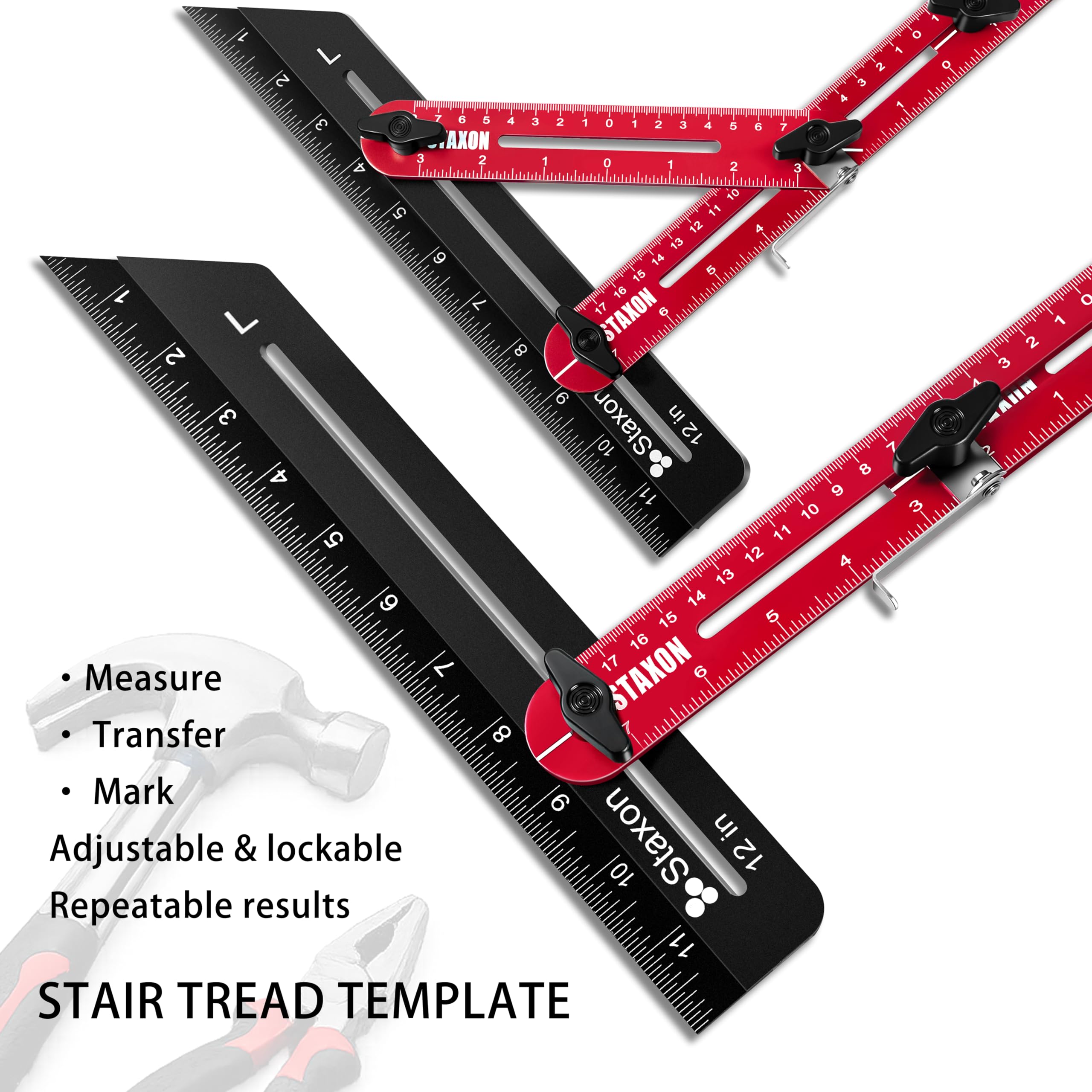 Stair Tread Template Tool – Stair Tread Gauge, Hidden Screw Slide Rail Stair Tools for Stair Measuring Tool Stair Gauge Jig Stair Template Stair Step Tool（Black+Red） — Amazon image 2
