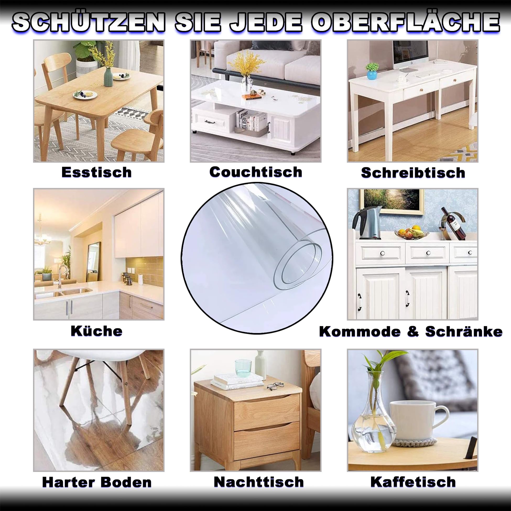 Tischdecke Abwaschbar Rechteck 140x550cm, Modisch, Stark, Reißfest, Schreibtischauflage Auf maß Zuschneiden, Bürostuhlunterlage Transparent Ideal für Küche, Esszimmer, 1.5mm