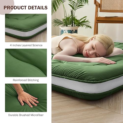 Miniatura 3 de Colchón de futón japonés tamaño individual, colchón plegable de 4 pulgadas de grosor, tapete de tatami para dormir, futón shiki tradicional relleno