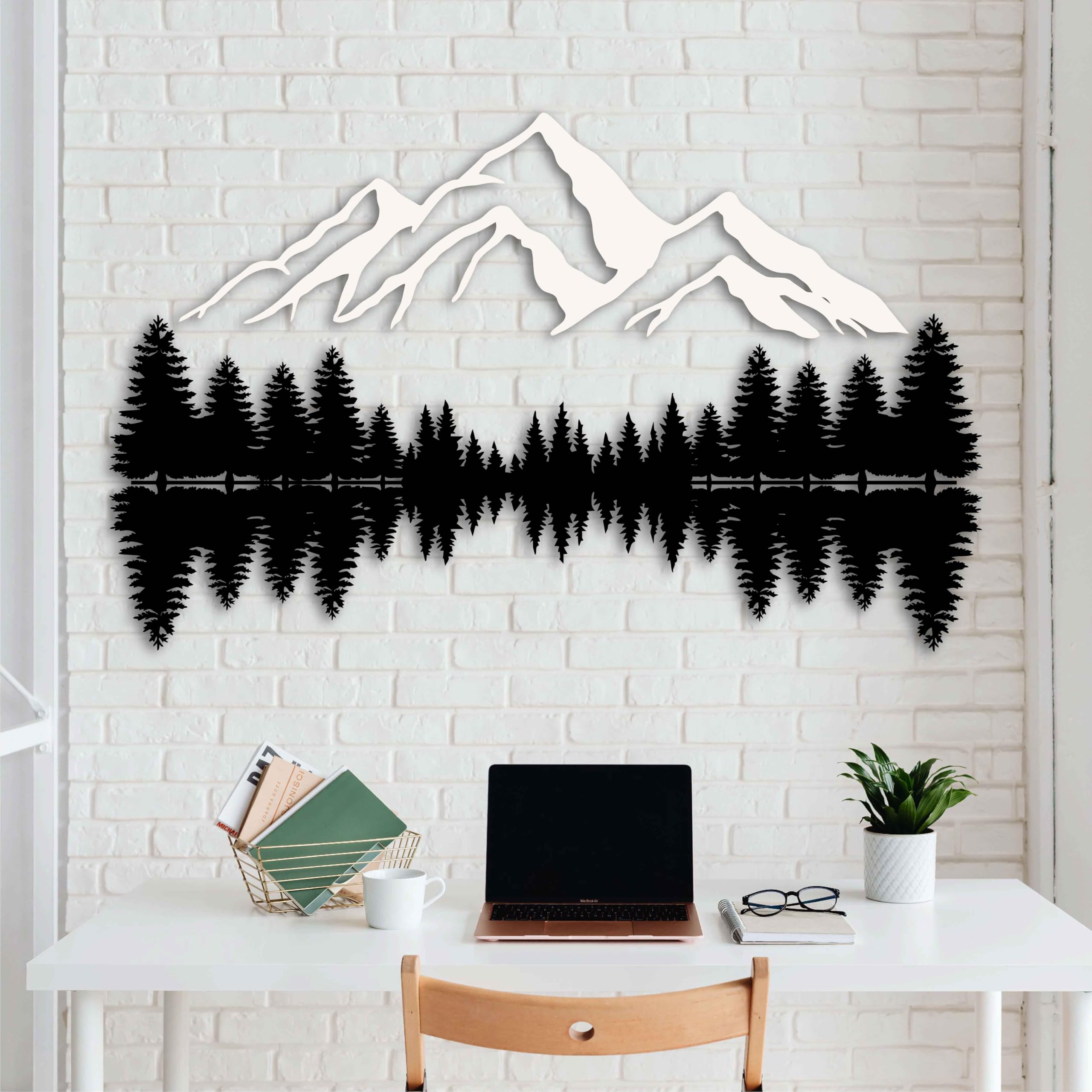 Mountain and Forest Metal Wall Art, Hill and Trees Wall Decor, Large Nature Wall Art - Metal Home Decoration Gift (Medium - 59cm x 91cm (HxW))