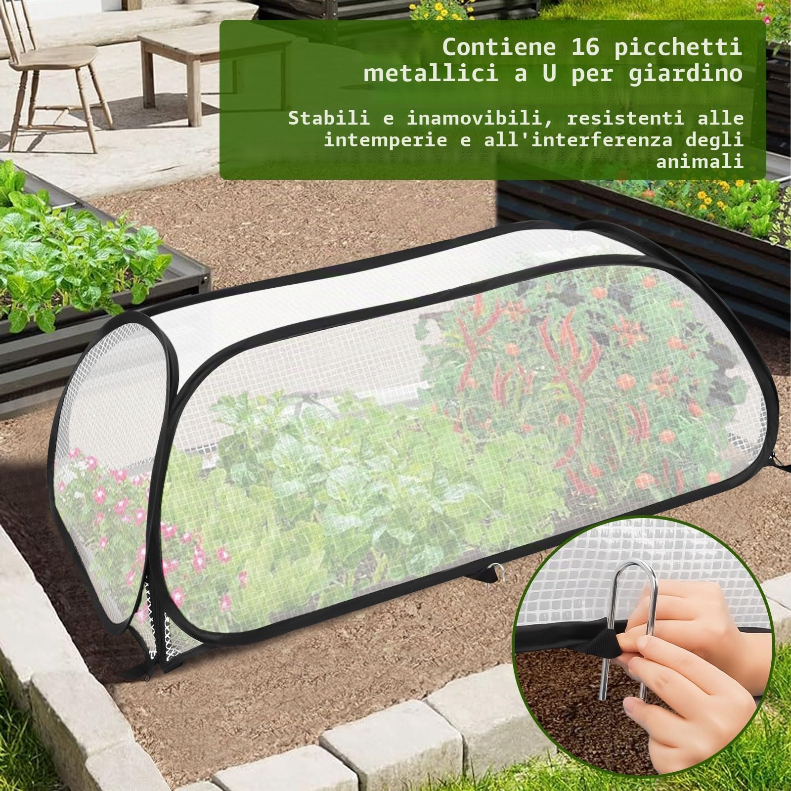 Piccola Serra per Verdure, 114x56x41CM, Freddi per Pomodori e Verdure, Mini Serra Pop-Up, Serra da Giardino in Acciaio e Plastica per Aiuole, Verdura, Fiori, Frutta, Giardino