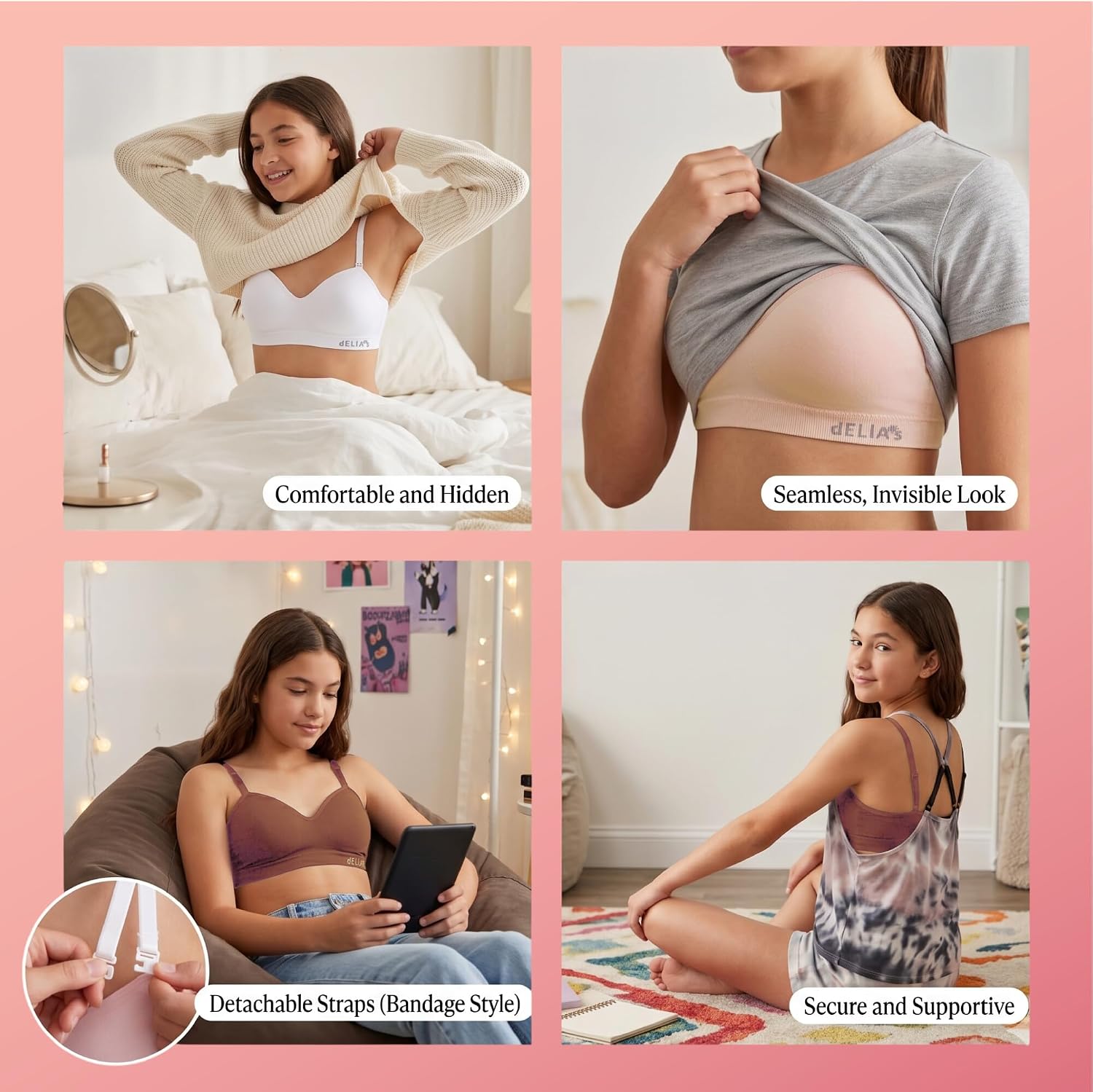 dELiA*s Girls Strapless Convertible Padded Bras 3 Pack image 3
