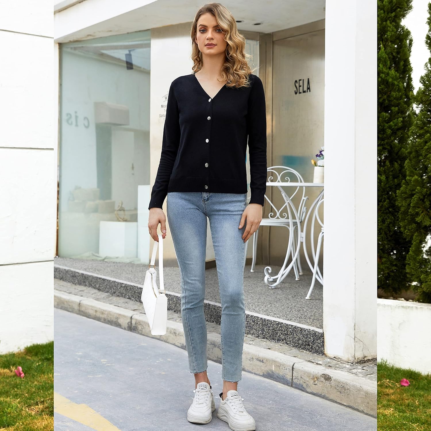 Women's V-Neck Long Sleeve Button Down Lightweight Sweater Soft Knit Cardigan - Image 3