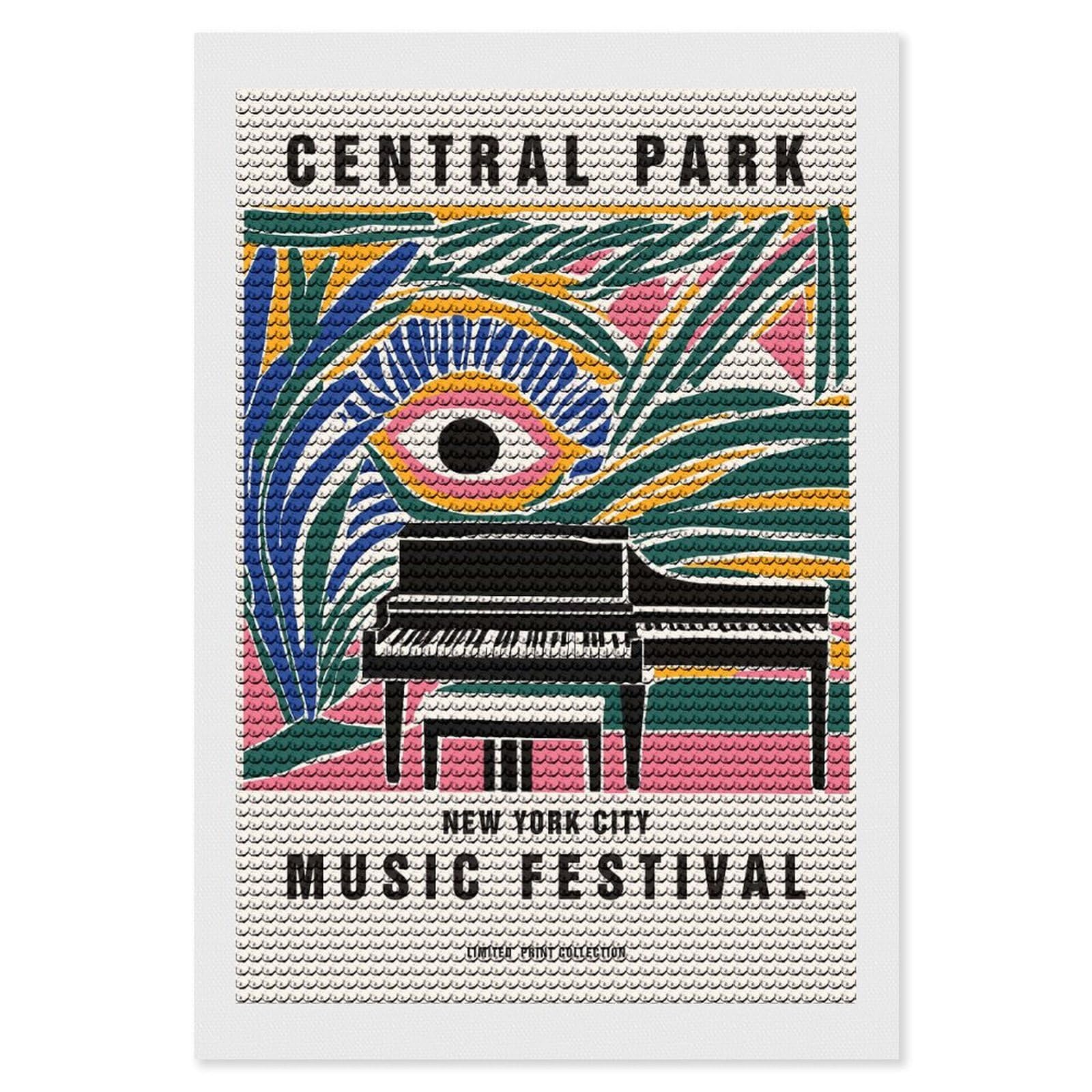 Junmoney Central Park Music Festival Diamond Painting Canvas Set 8"x12", for Adults, Bedroom Decor, Good for Quiet Evenings, Festive Craft Gift