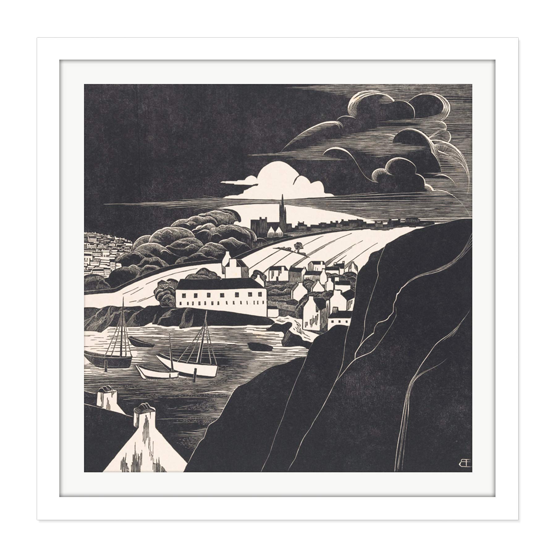 Artery8 Bernard Essers Harbor Low Tide Ships Bw Seascape Square Wooden Framed Wall Art Print Picture 16X16 Inch