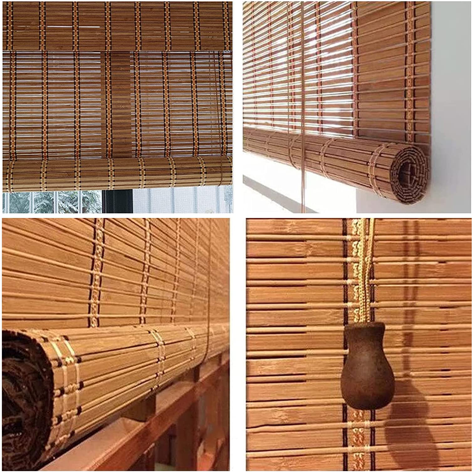 Store Enrouleur Bambou,Store Venitien en Bois,Store Fenetre Occultant,Rideaux Enrouleur Lamelle de Bambou Ombres Pavillon Extérieur for Salle Bain Bureau,Personnalisé (130x140cm/51x55in)