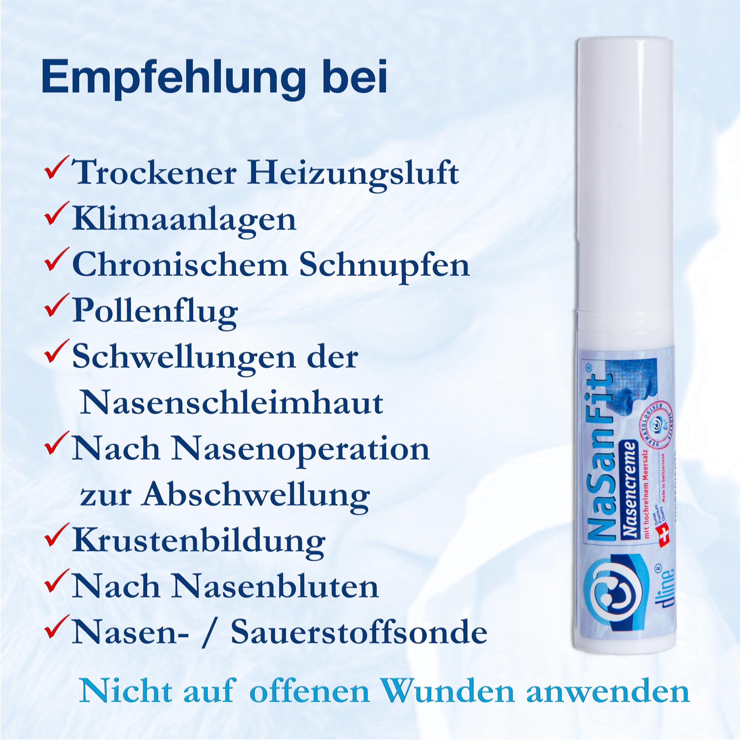 Dline Nasanfit Nasencreme, Pflegecreme Für Trockene Bis Sehr Trockene Sensible Irritierte Nasenschleimhaut, W/O, Lipid 39%, Airless-Spender Mit Applikator (1 X 10 Ml)