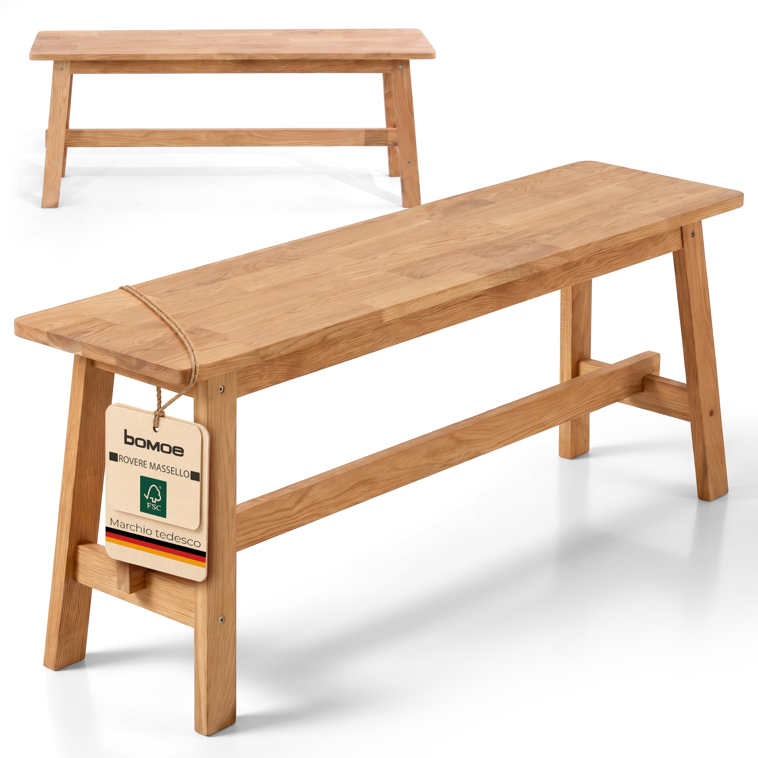 bomoe Panca Legno Rovere Massello FSC® Moderna Stabile fino a 250 kg Cucina | 100x29x45cm per Ingresso Sala da Pranzo Bagno oliato corridoio Bamberg