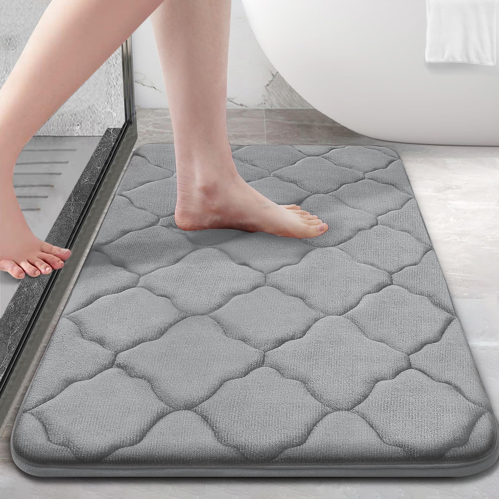 OLANLY Memory Foam Bath Mat Rug 30x20, Soft and Absorbent Bathroom Rugs, Non-Slip, Comfortable, Machine Washable Bath Carpet for Bathroom Floor, Tub, Shower and Home Decor Accessories, Grey