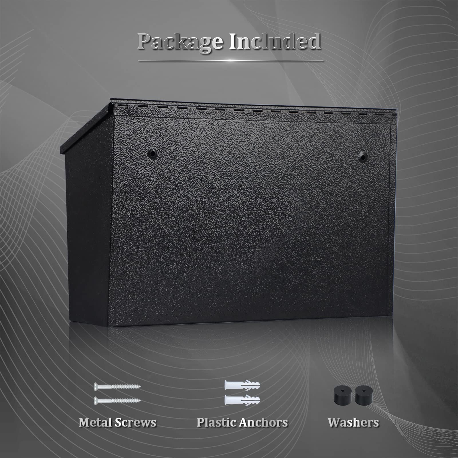 Dalmbox Wall-Mount Mailbox Large Mailbox for Post Rust-Proof Galvanized Steel Box for Outside or Townhouse Horizontal Style, Black, 15.7� x 4.3� x 9.4�