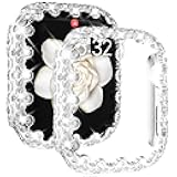 KADES Four-Leaf Clover Bling Bumper Case Compatible with Apple Watch 45mm, Full Diamond Protective PC Frame Cover for Series 9/8/7, Sparkling Rhinestone Frame for Women – Silver