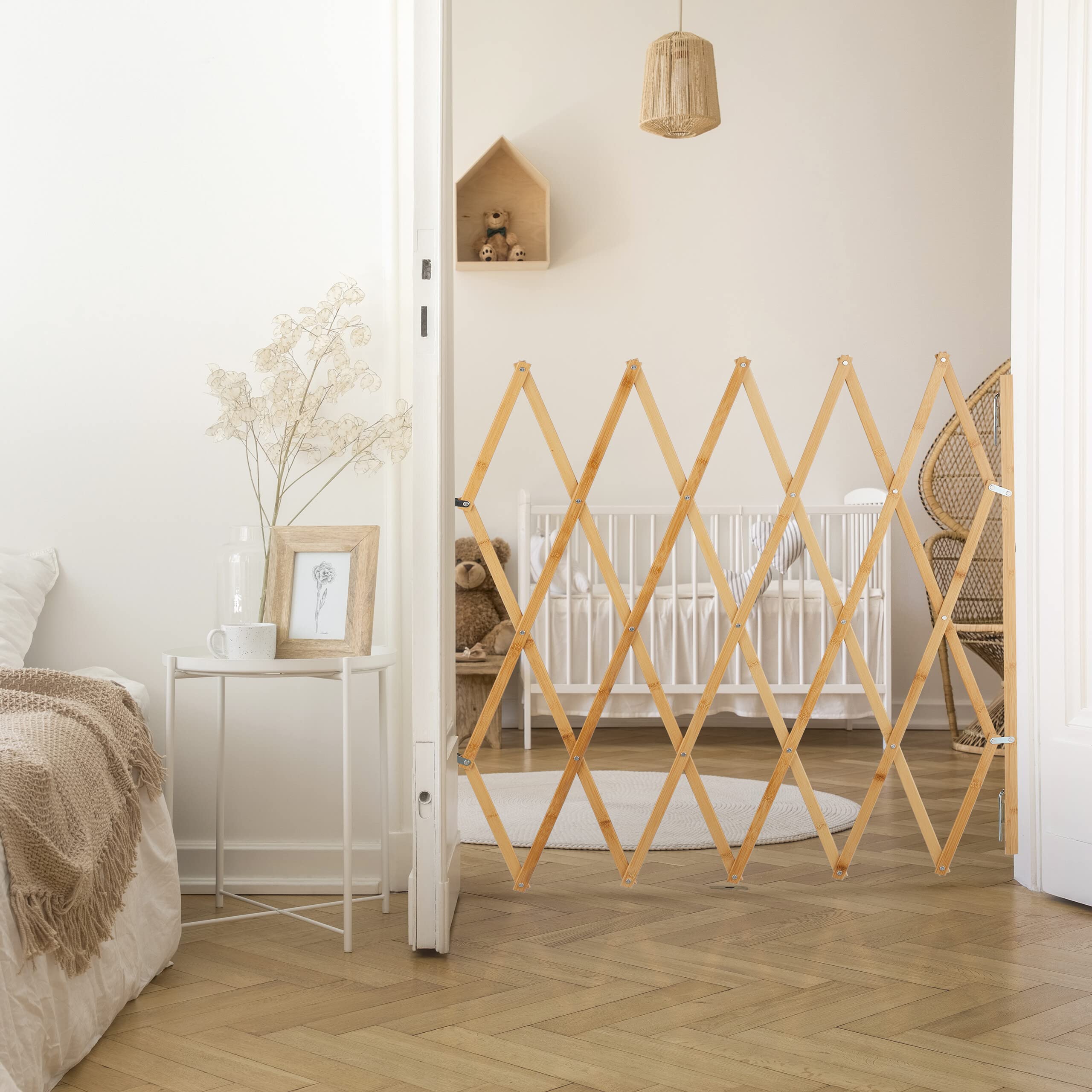 Relaxdays Cancelletto di Sicurezza per Cani, Recinzione Allungabile Fino a 130 cm, Alto 87,5-100 cm, in bambù, Naturale