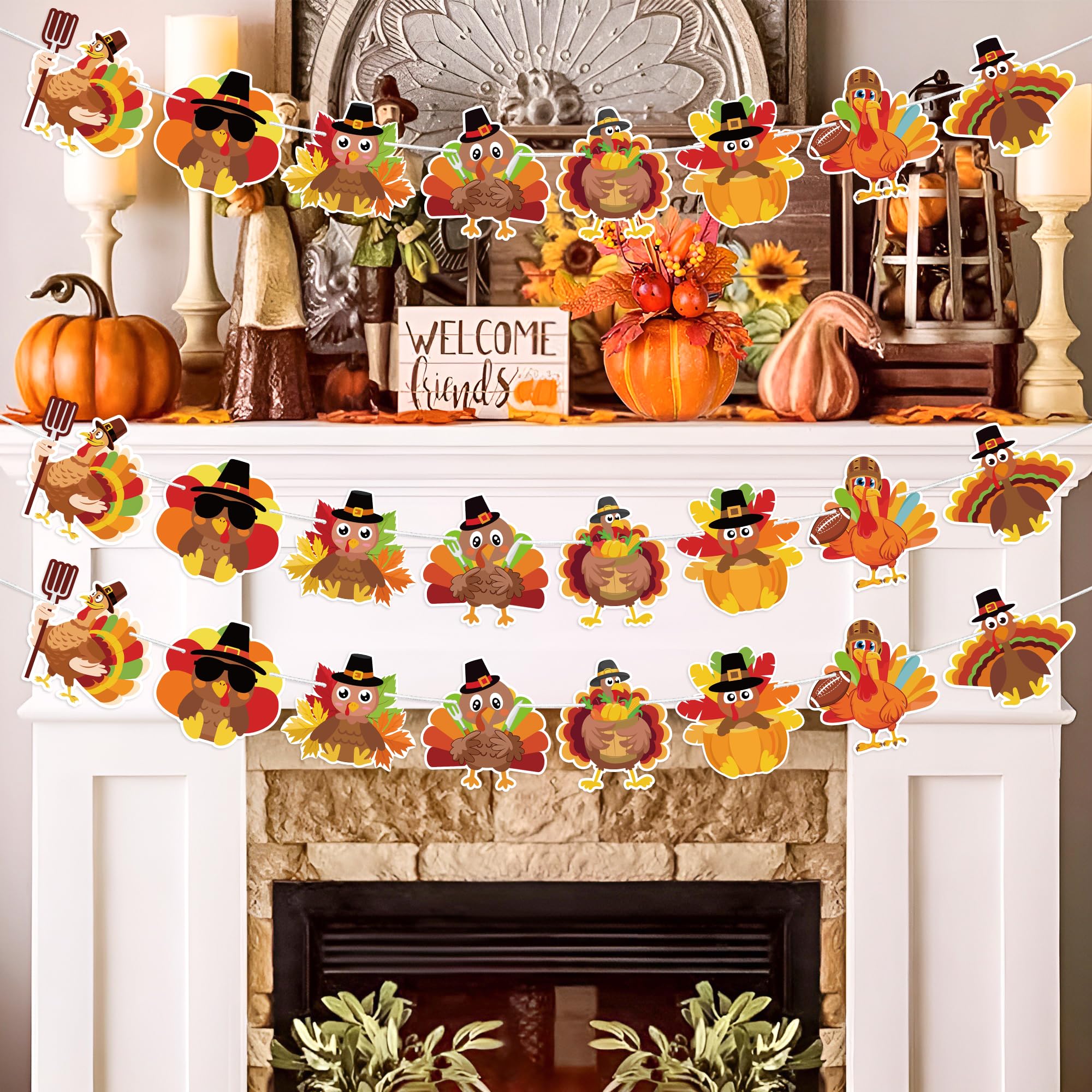 Give Thanks Burlap Banner - 17ft Thanksgiving Decor With Pumpkin & Turkey, Rustic Bunting For Fireplace, Wall, Party - View #9