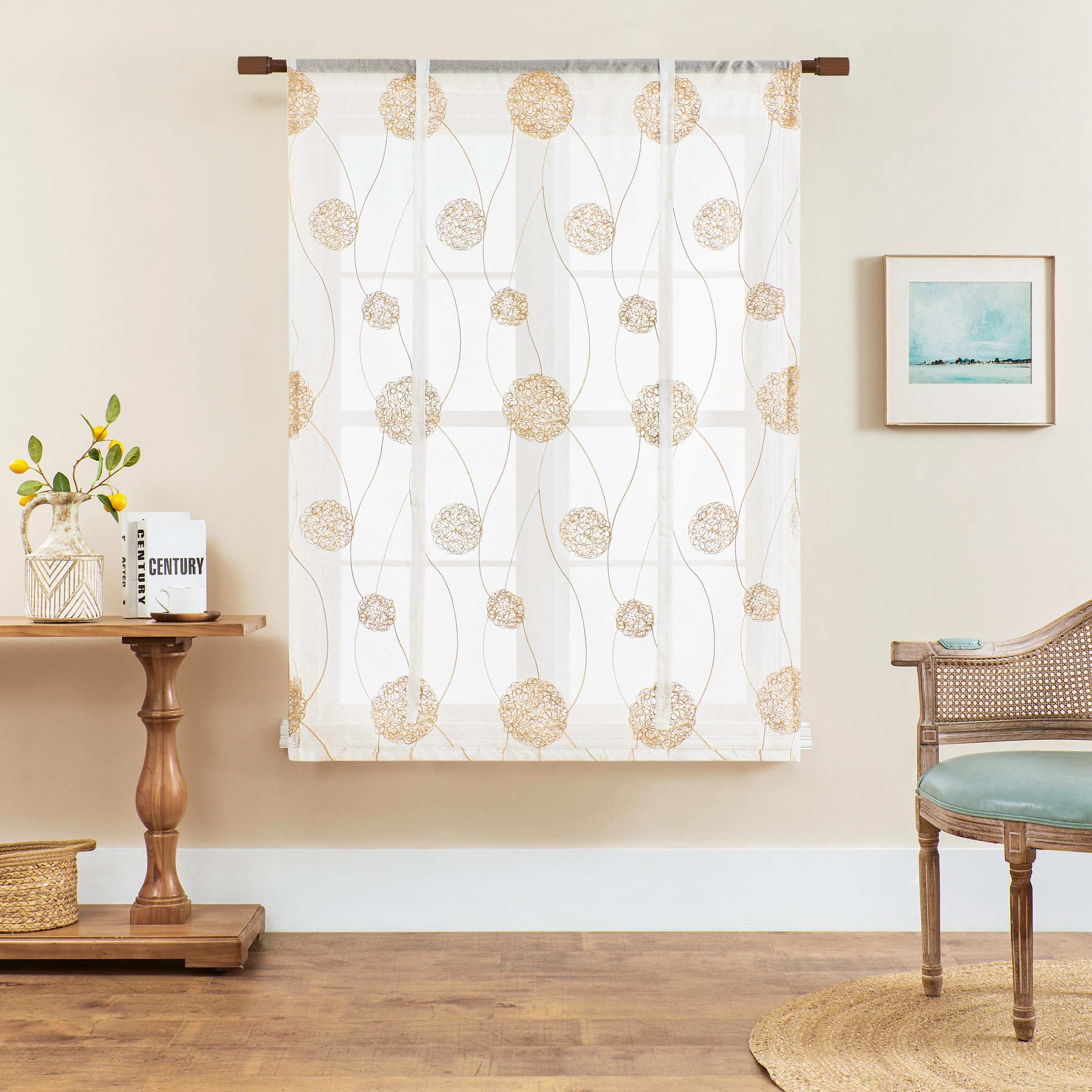 Tenda In Tulle Con Tasca Per Bastone, Voile Trasparente Oro 80x140 Cm - Elegante Per Casa - Foto 6