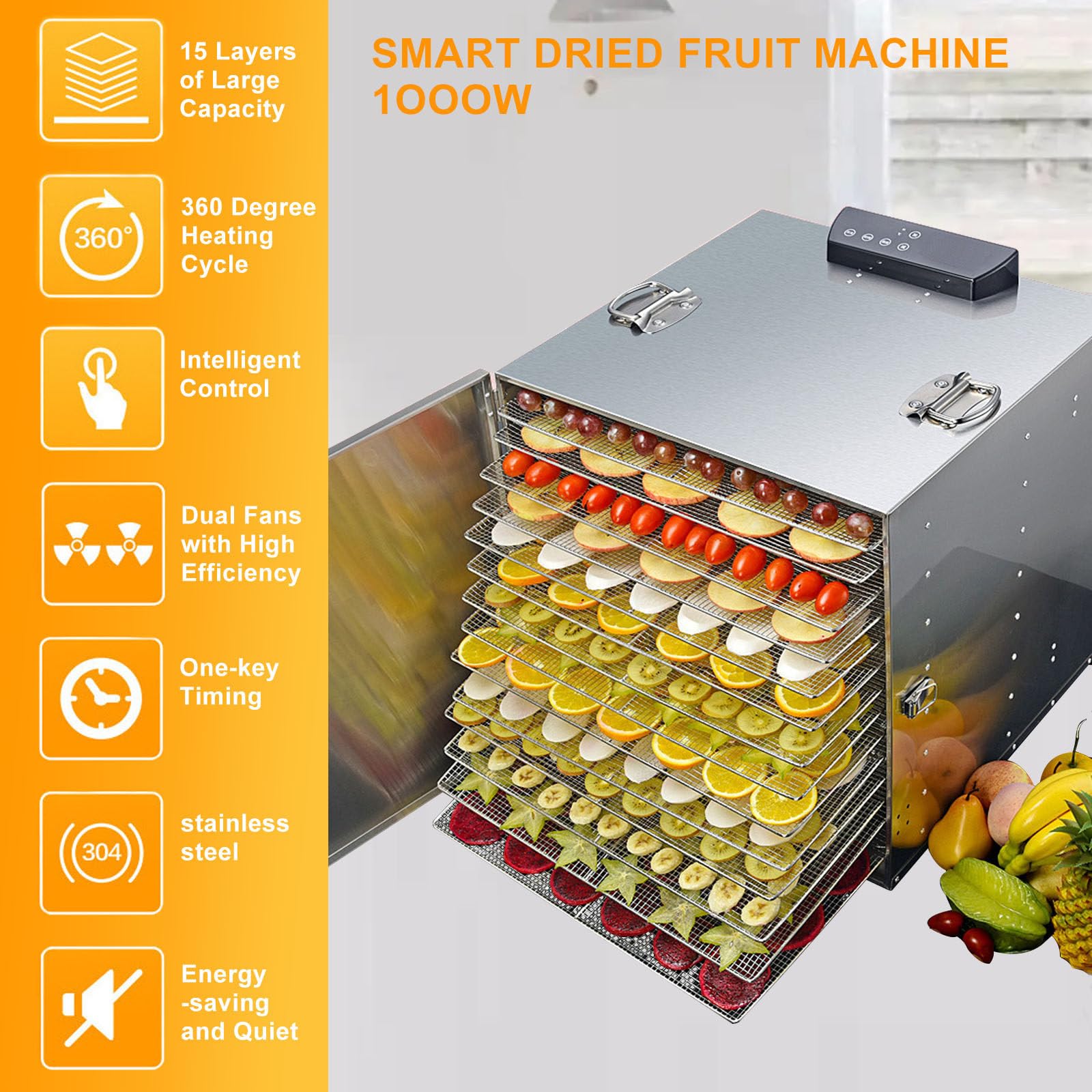 Disidratatore Commerciale, Essiccazione Di Alimenti A 16 Strati Per Carne Secca, Frutta, Carne, Erbe - Essiccatore Per Alimenti In Acciaio Inossidabile, Essiccatore Per Biltong,220V