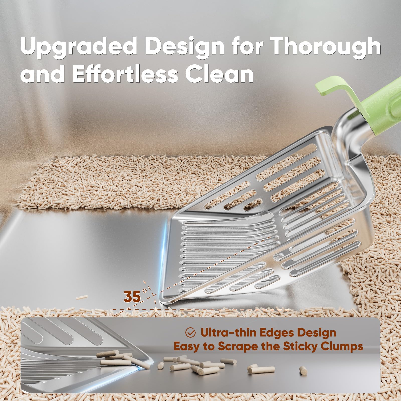 Metal Cat Litter Scoop, Large Cat Scooper with Deep Shovel & Dual Sifting Holes for Fast & Precise Sifting, Space Aluminum Kitty Litter Scooper with Long Handle & Easy-to-Hang Hook - Mint - image 4