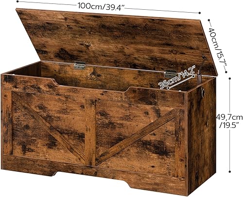 Miniatura 7 de HOOBRO Storage Bench, 39.4” Retro Wooden Storage Chest with U-Shaped Cut-Out Pull, Safety Hinge, Supports 220 lb and Easy Assembly for Toy Box