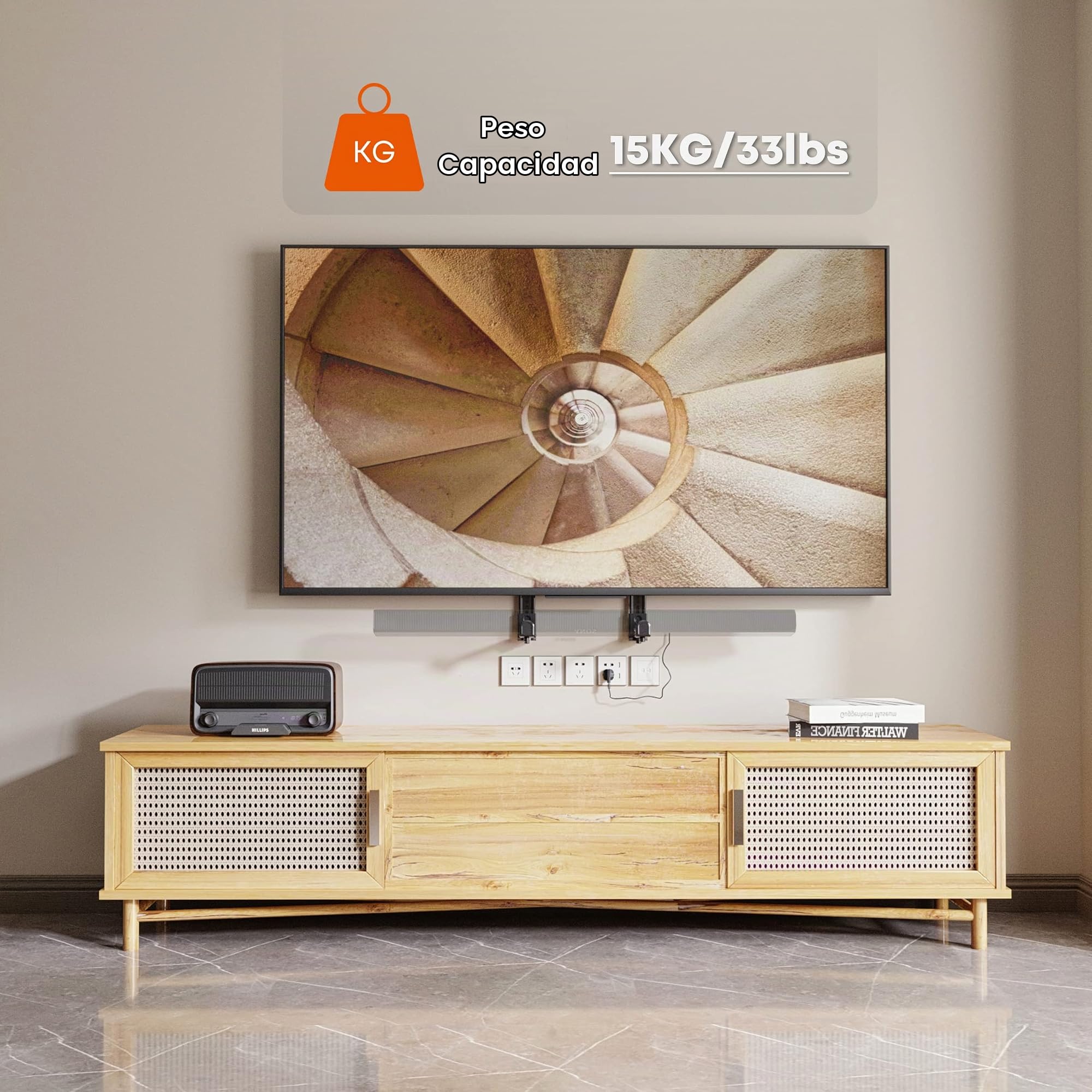 PUTORSEN Soporte Barra Sonido con para Barra de Sonido de hasta 15 kg, Soporte Universal de Barra de Sonido para Montaje sobre o bajo TV, Negro
