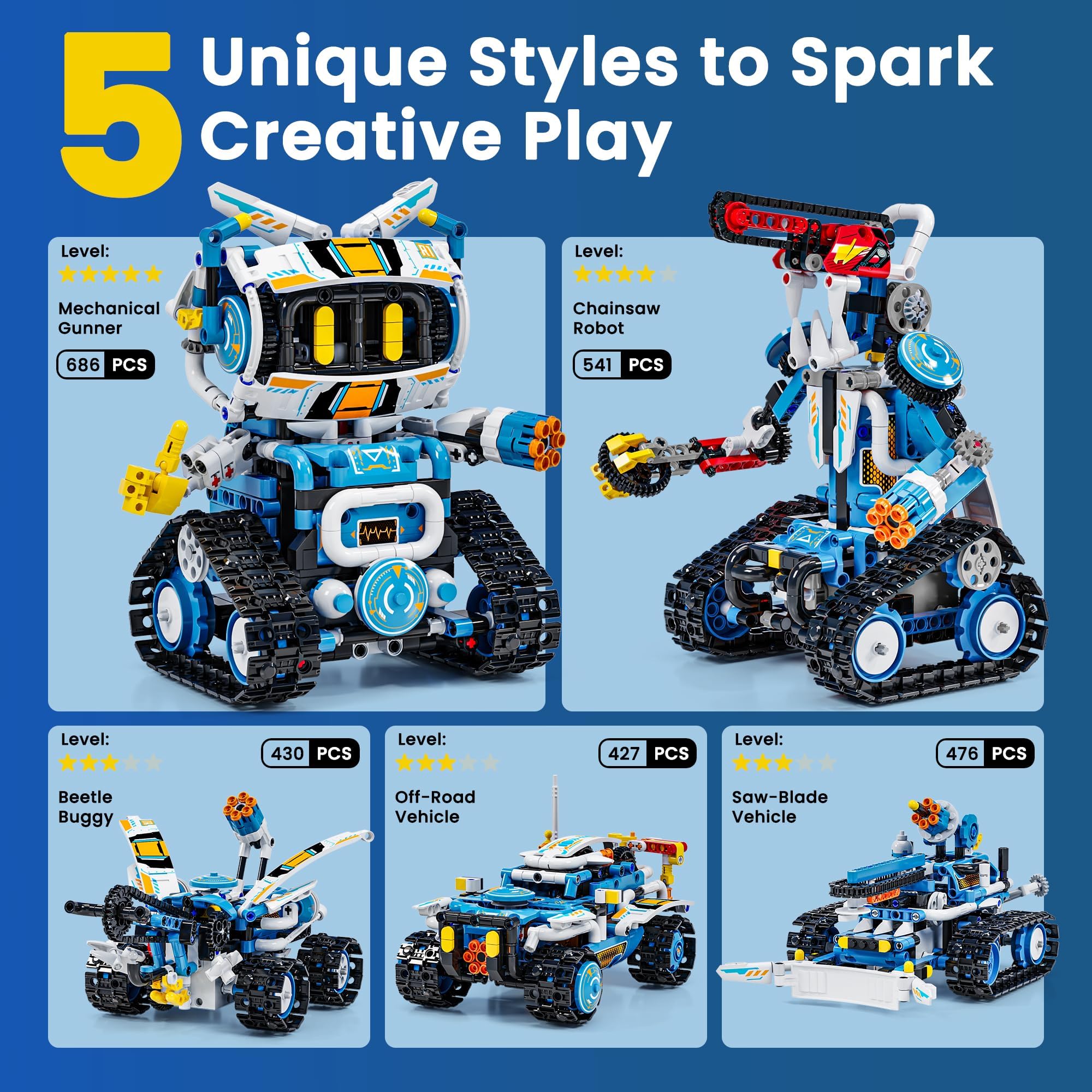 Kit de robótica STEM 5 en 1 para niños de 8 a 12, aplicación y kit de construcción de robot de control remoto, kit de proyecto científico y juguetes STEM para edades de 8 a 13, regalos para