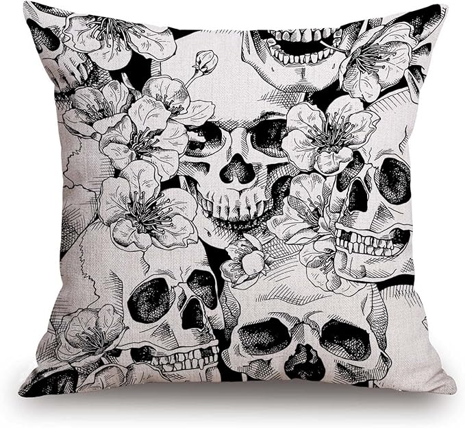 TSSOHU Pillow Cover 18x18in, Sugar Skull Floral Black White Pillows Soft Decorative Square Couch Pillow Covers，Home Decor for Sofa Bedroom Car Couch
