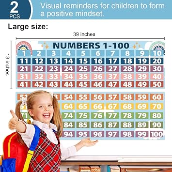 Boho Math Posters Numbers 1-100 Classroom Decorations Chart for Teachers,Number Line Bulletin Board Set, Count Number Chart Math Banners for Elementary Primary Middle School Classroom Wall Supplies
