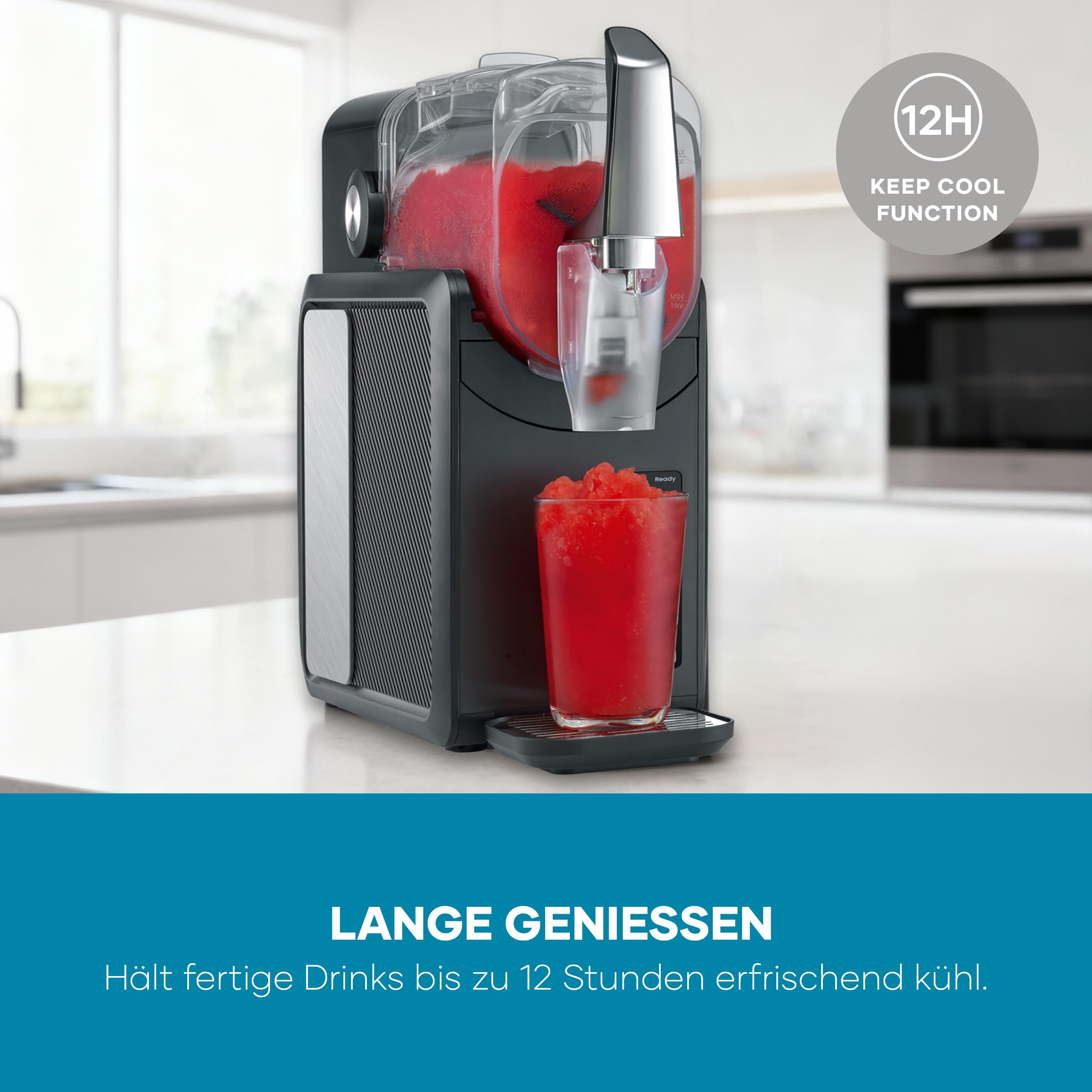 Severin Slush-Eis-Maschine für zu Hause, Eis-Cocktails, Frappé, Milchshakes, 15 min Technologie, Ice-Maker, 5 Programme, ohne Eis, automatische Reinigung, 2L, S-Slush, schwarz, silber, EZ 7410