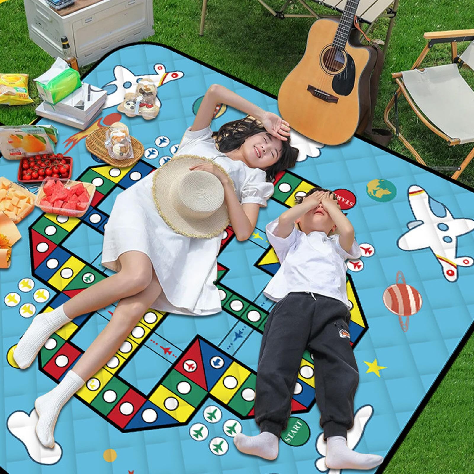 Generico Tappetini Da Gioco Per Bambini All Aperto Per Giardino - Coperta Da Picnic Esterna Con Pezzi Degli Scacchi - Pieghevole Portatile Leggero per Bambini Campeggio Spiaggia Feste Picnic