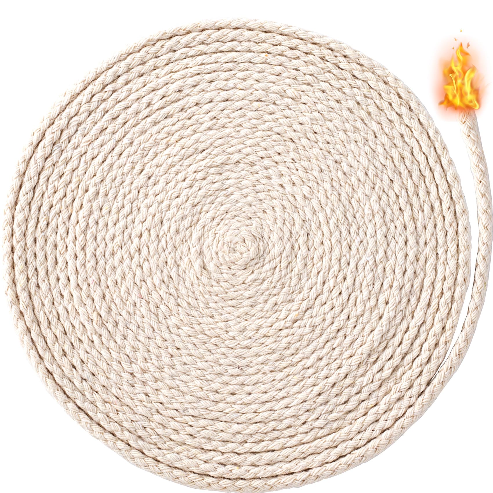 Pndeyo 65.6 Ft 1/4''(6mm) Oil Lamp Wicks, Cotton, Beige