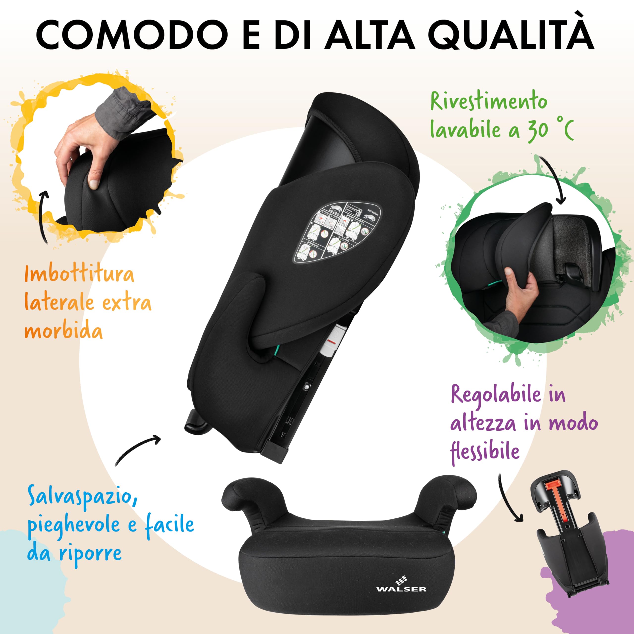 WALSER Seggiolino auto Premium Numa, rialzo bambino 2in1 ISOFIX schienale rimovibile + poggiatesta regolabile 3-8 anni 100-150 cm ultima normativa ECE R 129, rialzo auto antracite