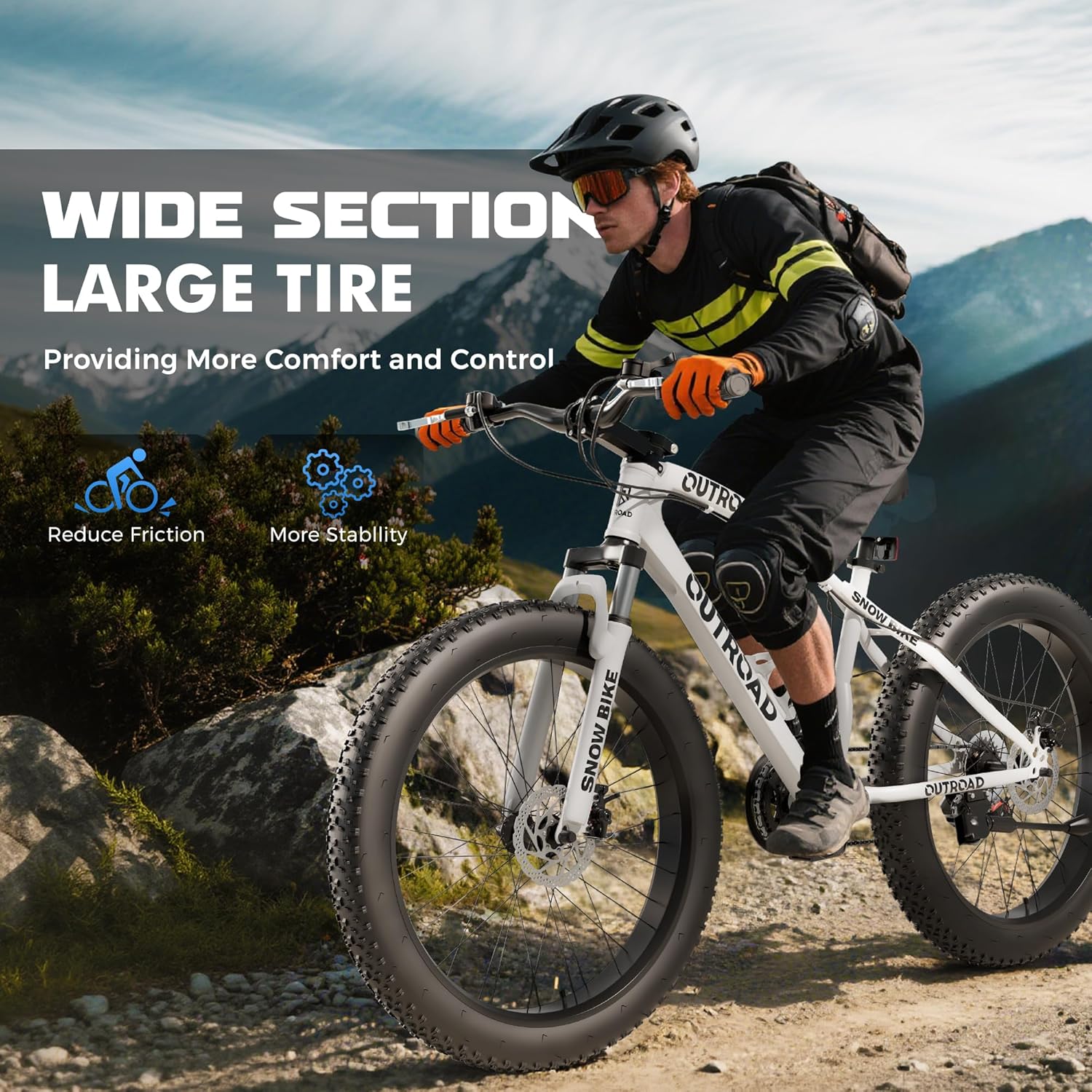 Fat Tire Mountain Bike, 21 Speed Bicycle with 26 inch Wheels, Non-Slip Adult Bikes with Front Suspension,Double Disc Brake, High Carbon Steel Frame (Multiple Colors)