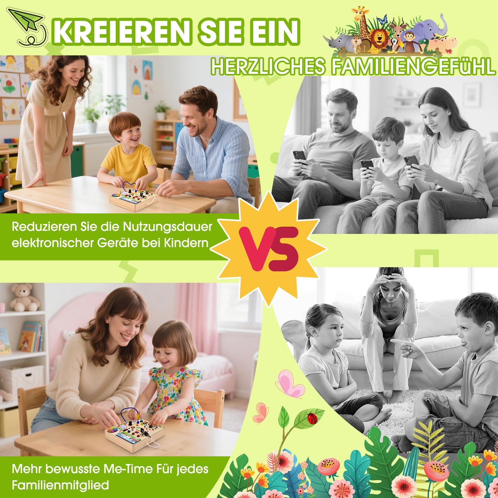 Fwiull Montessori Spielzeug ab 1 Jahr,Baby Montessori Busy Board,Activity Board Montessori ab 2 Jahr, Motorikspielzeug mit 29 LED-Lichtschalter Sensory Learning Toys Geeignet für 1 2 3 4 Jahre