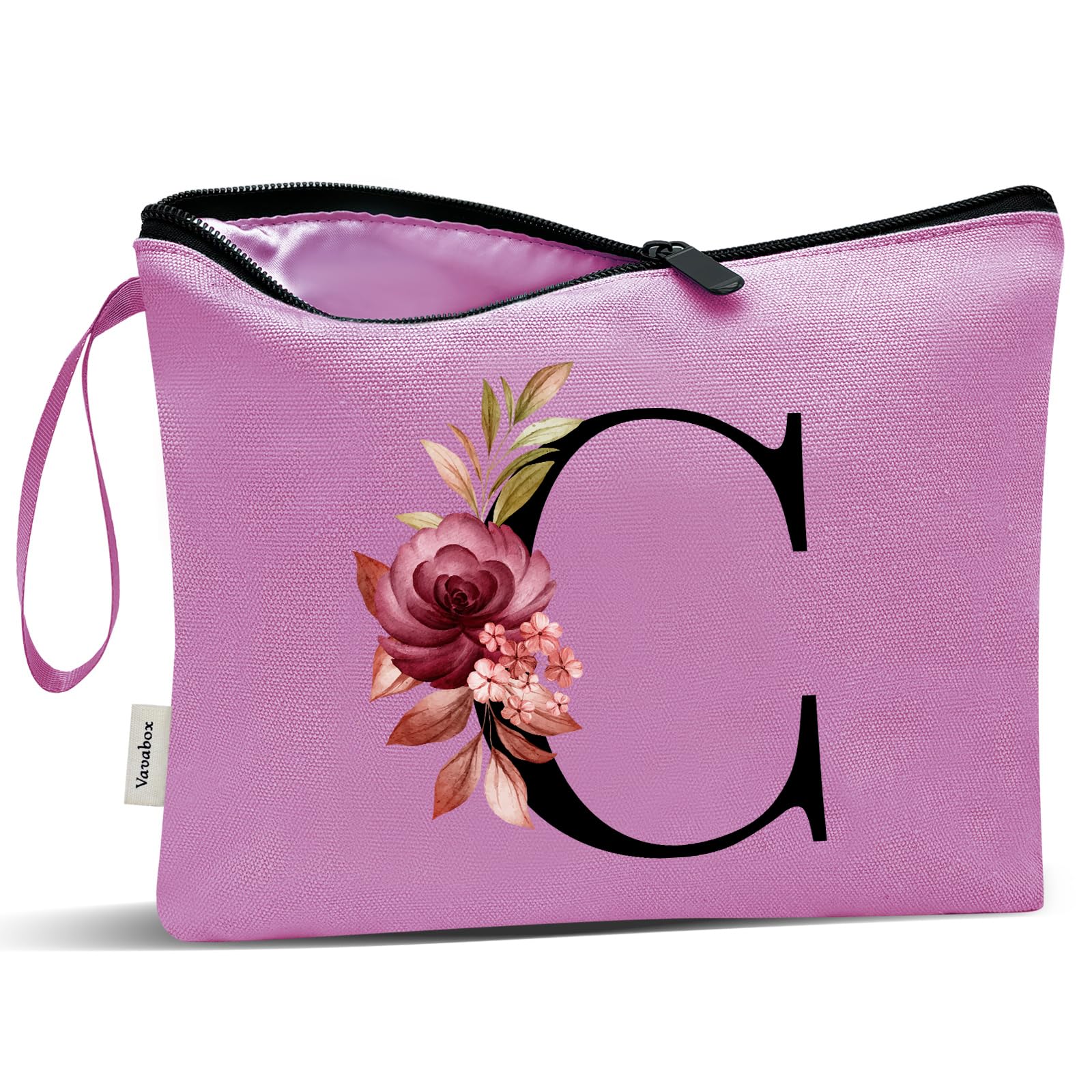 Vavabox A-Z Personalized Makeup Bag, Birthday Gifts for Women Mom, Gifts for Best Friend, Bride Bridesmaid Cosmetic bag (C, 07-Purple)
