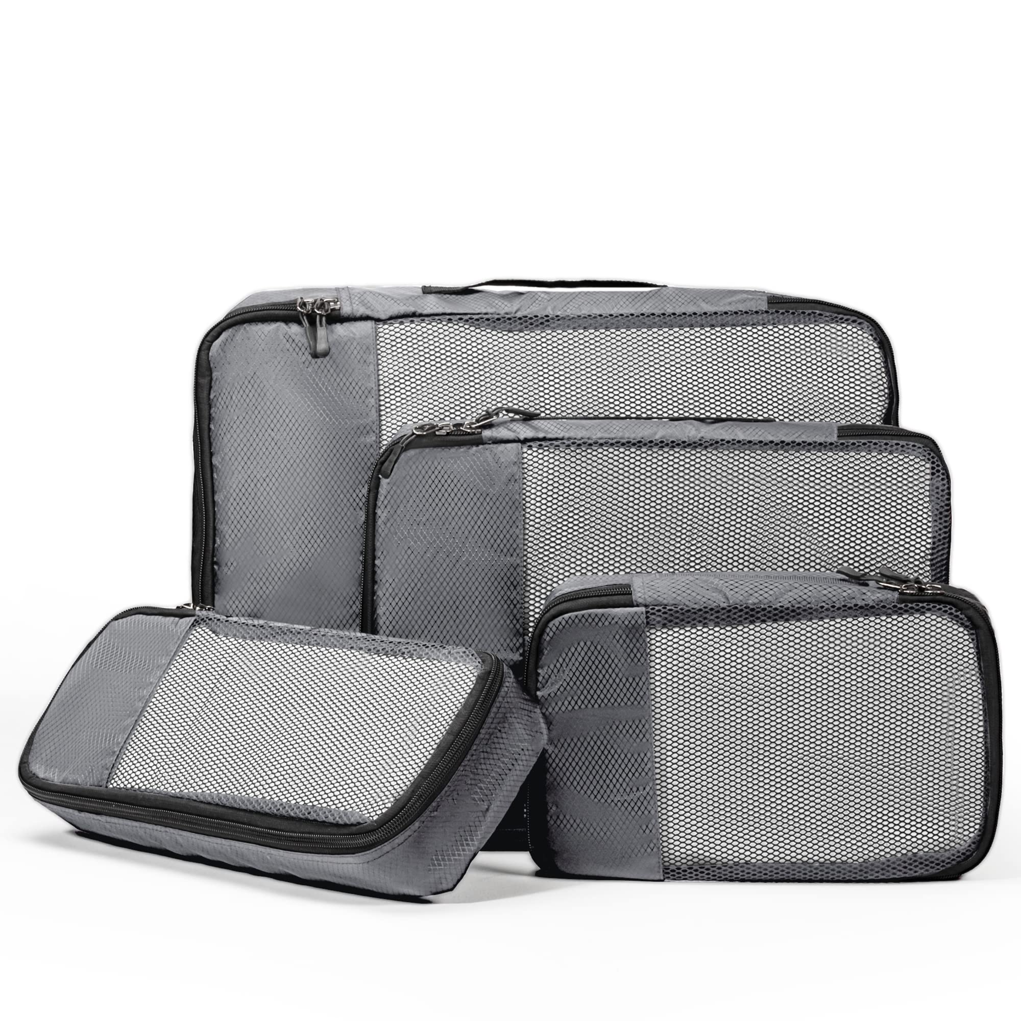 DeCluttr Set of 4 Packing Cubes Travel Organizer Bag, Pouch For Suitcase, Luggage Bags, Travel Organizer For Clothes, Shoe, Tech Kit With Warranty (1 Large Medium Small & Slim Each) Grey, nylon